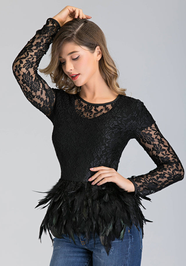Black Raven Feather Lace Top