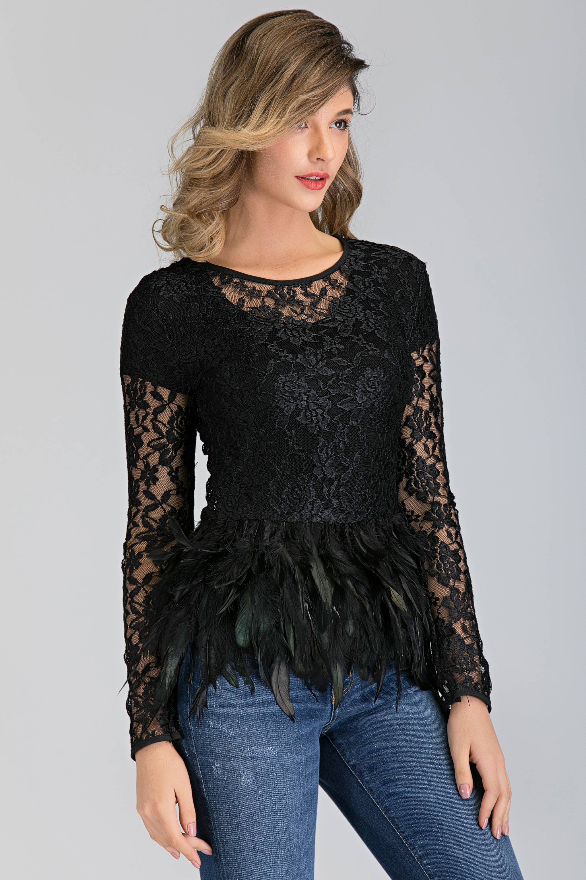 Black Raven Feather Lace Top