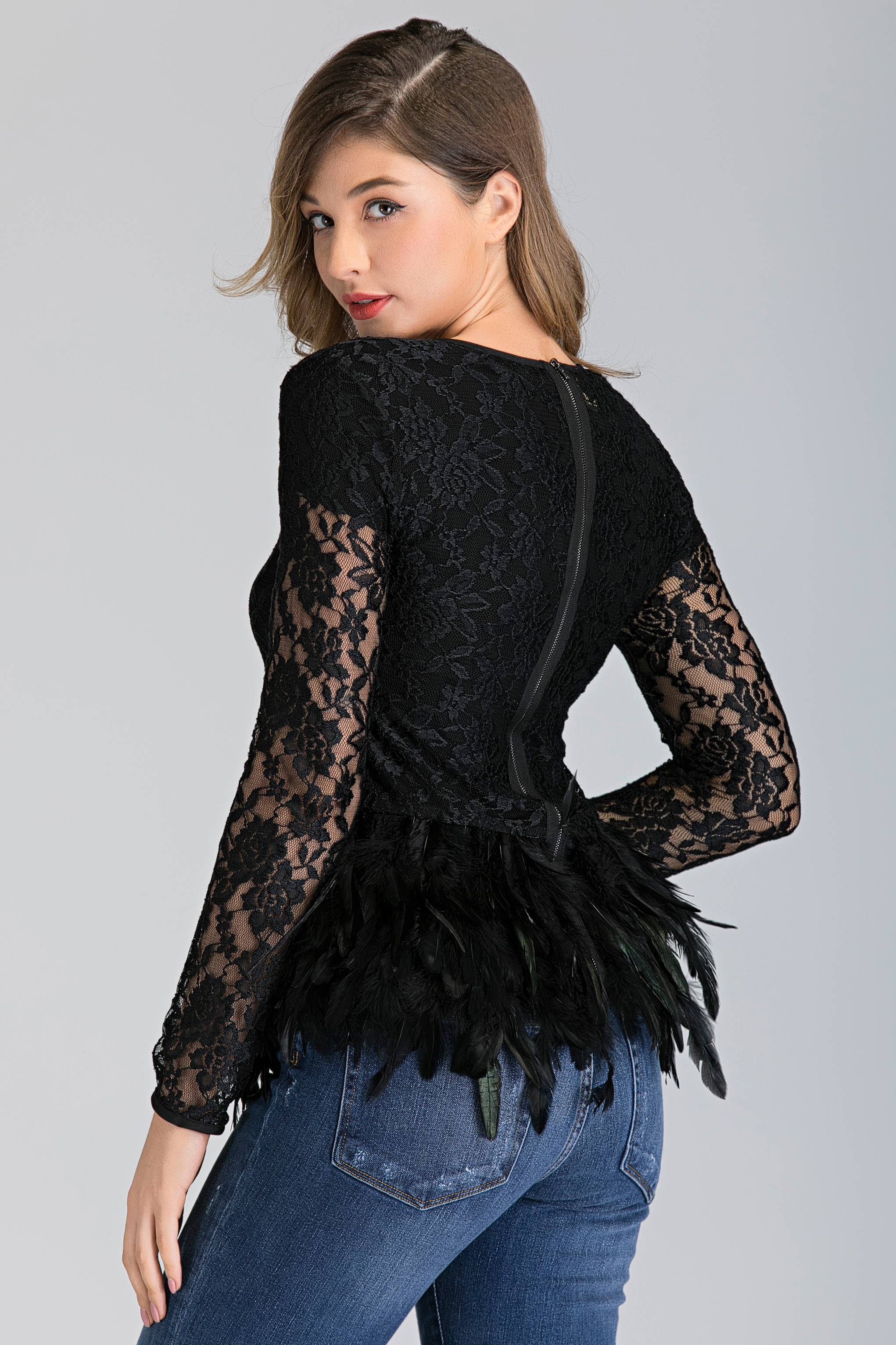 Black Raven Feather Lace Top