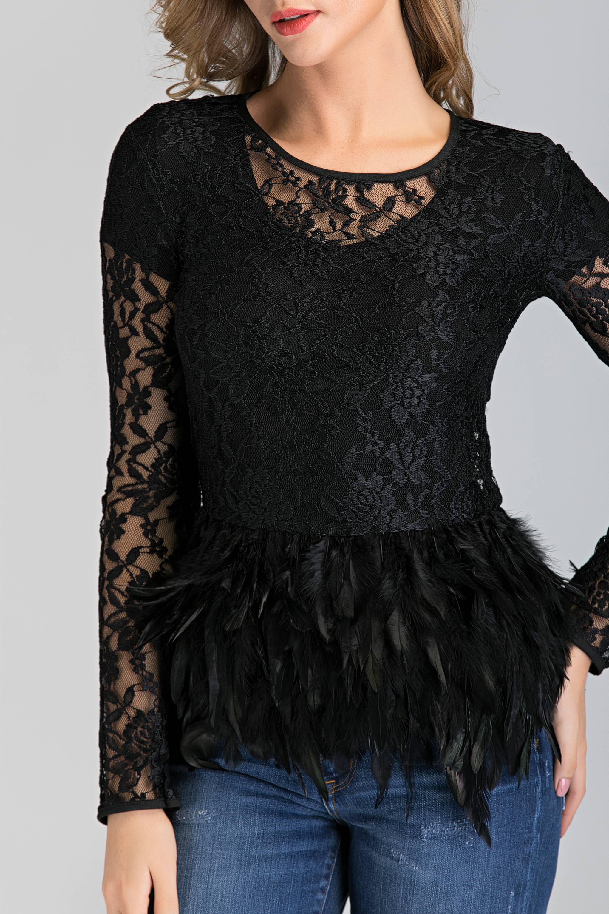 Black Raven Feather Lace Top