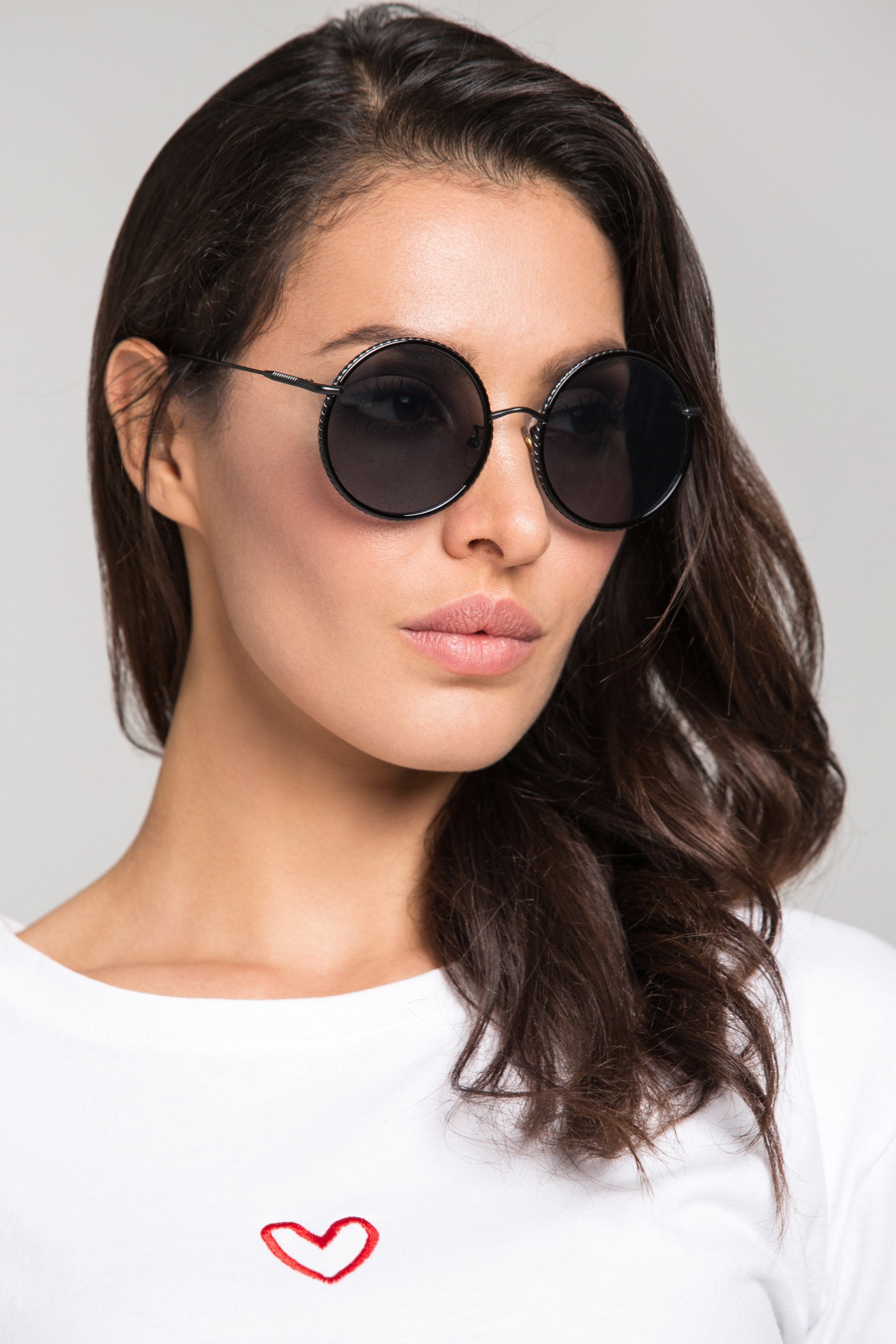 Black Rope Top Rim Round Sunglasses
