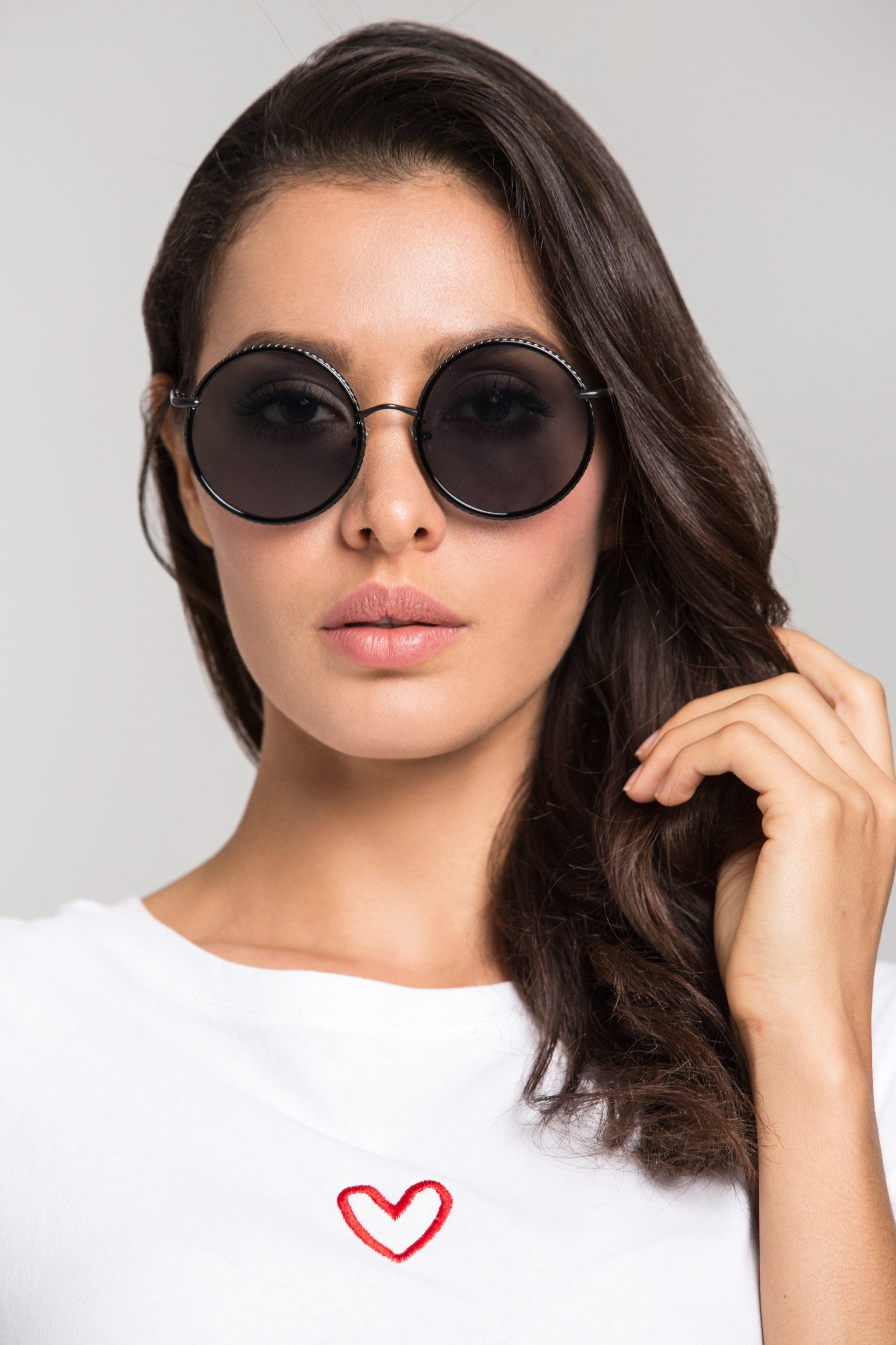 Black Rope Top Rim Round Sunglasses