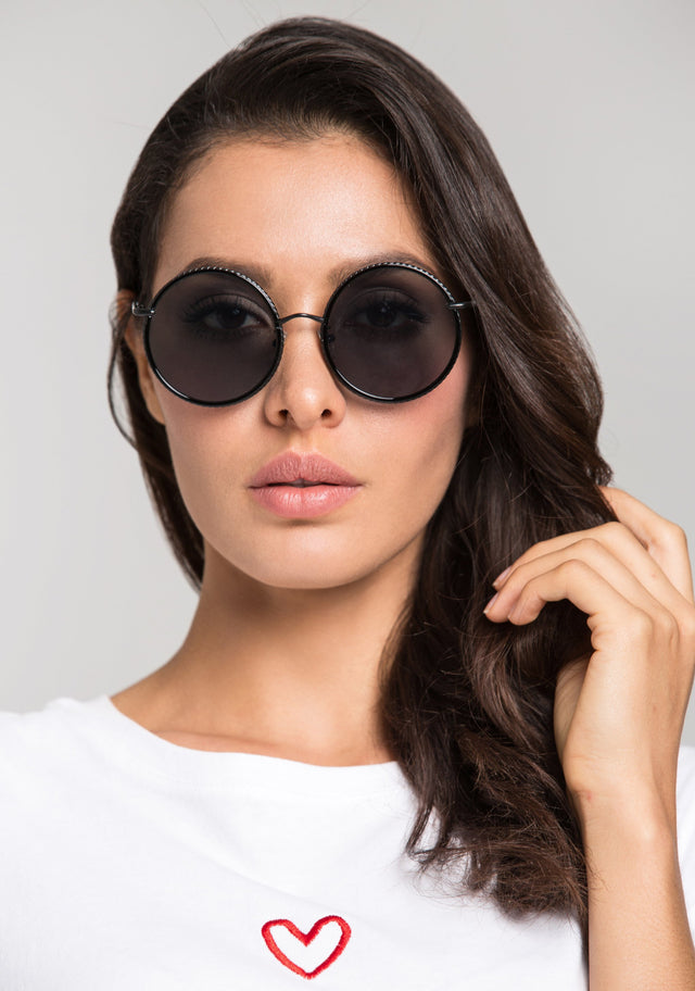 Black Rope Top Rim Round Sunglasses