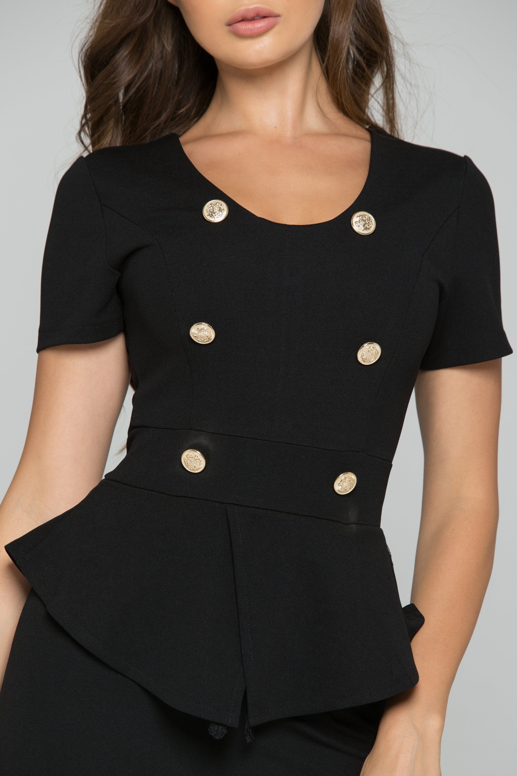 Black Sheath Peplum Short Sleeve Maxi Dress