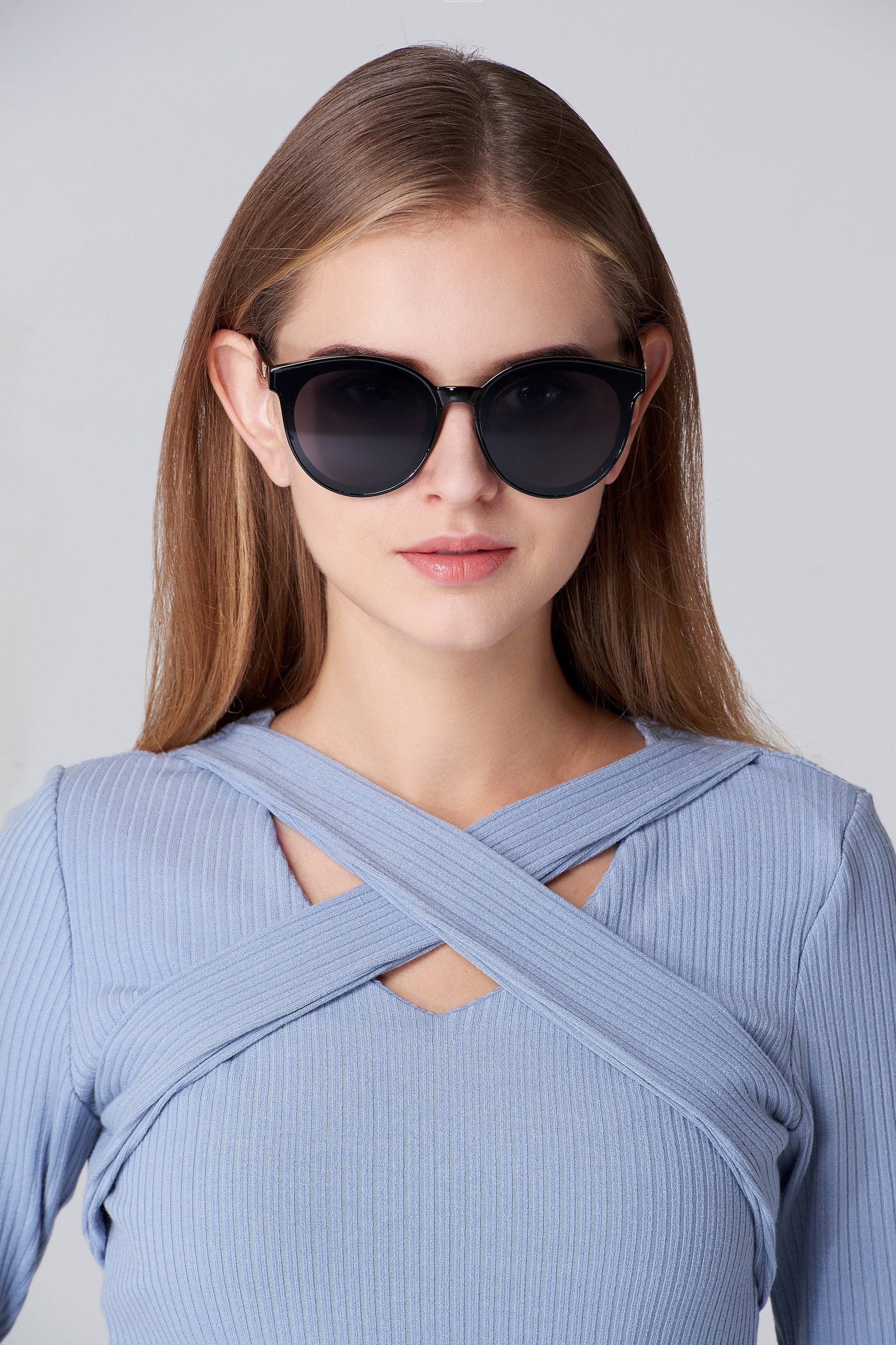 Black Round Slim Cat Eye Sunglasses