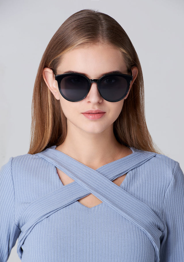Black Round Slim Cat Eye Sunglasses