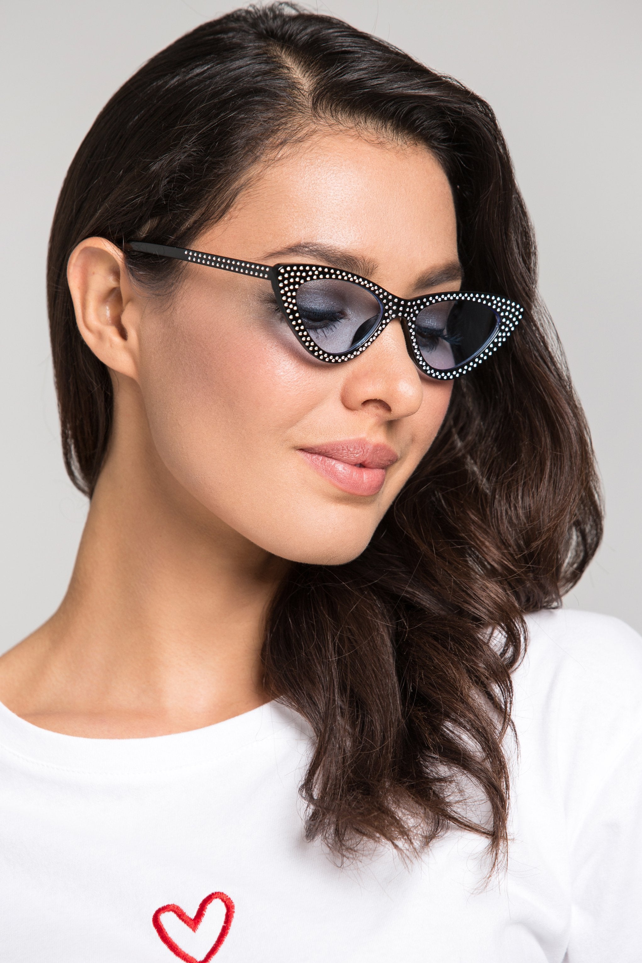 Black Studded Blue Lens Cat Eye Sunglasses