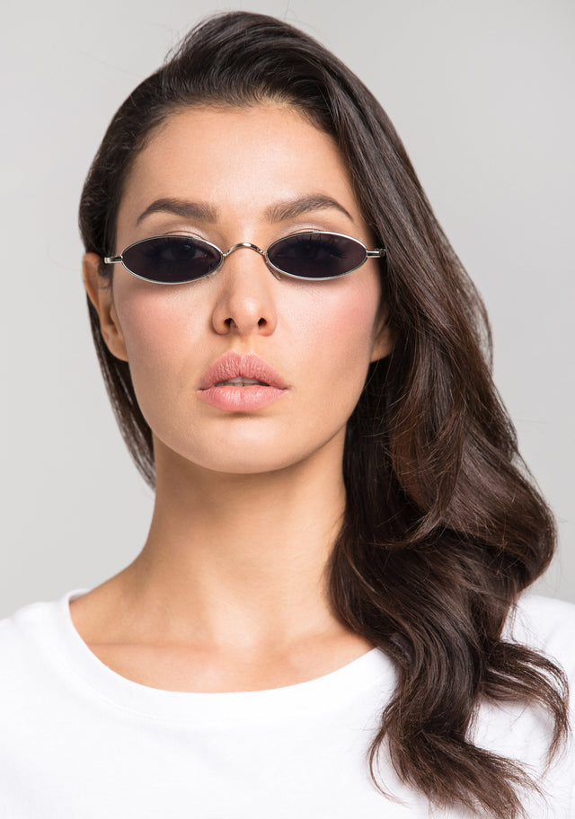 Black Super Slim Metal Oval Sunglasses
