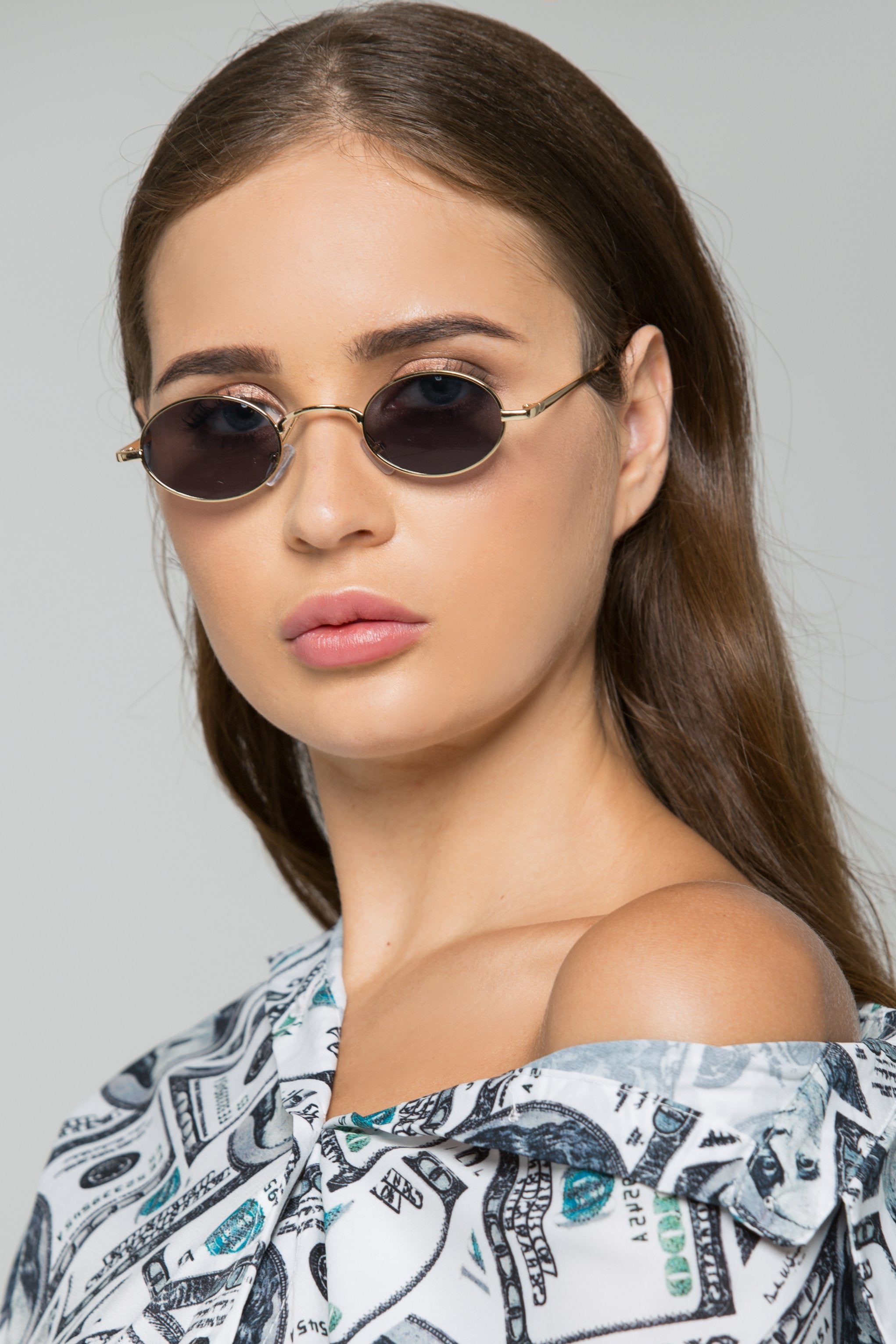 Black Super Slim Metal Round Sunglasses
