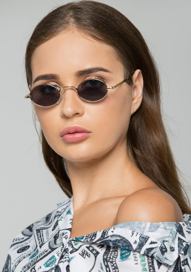 Black Super Slim Metal Round Sunglasses