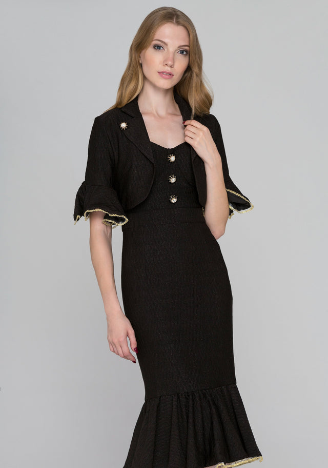Black Tango Two-Piece Trumpet Midi Dress