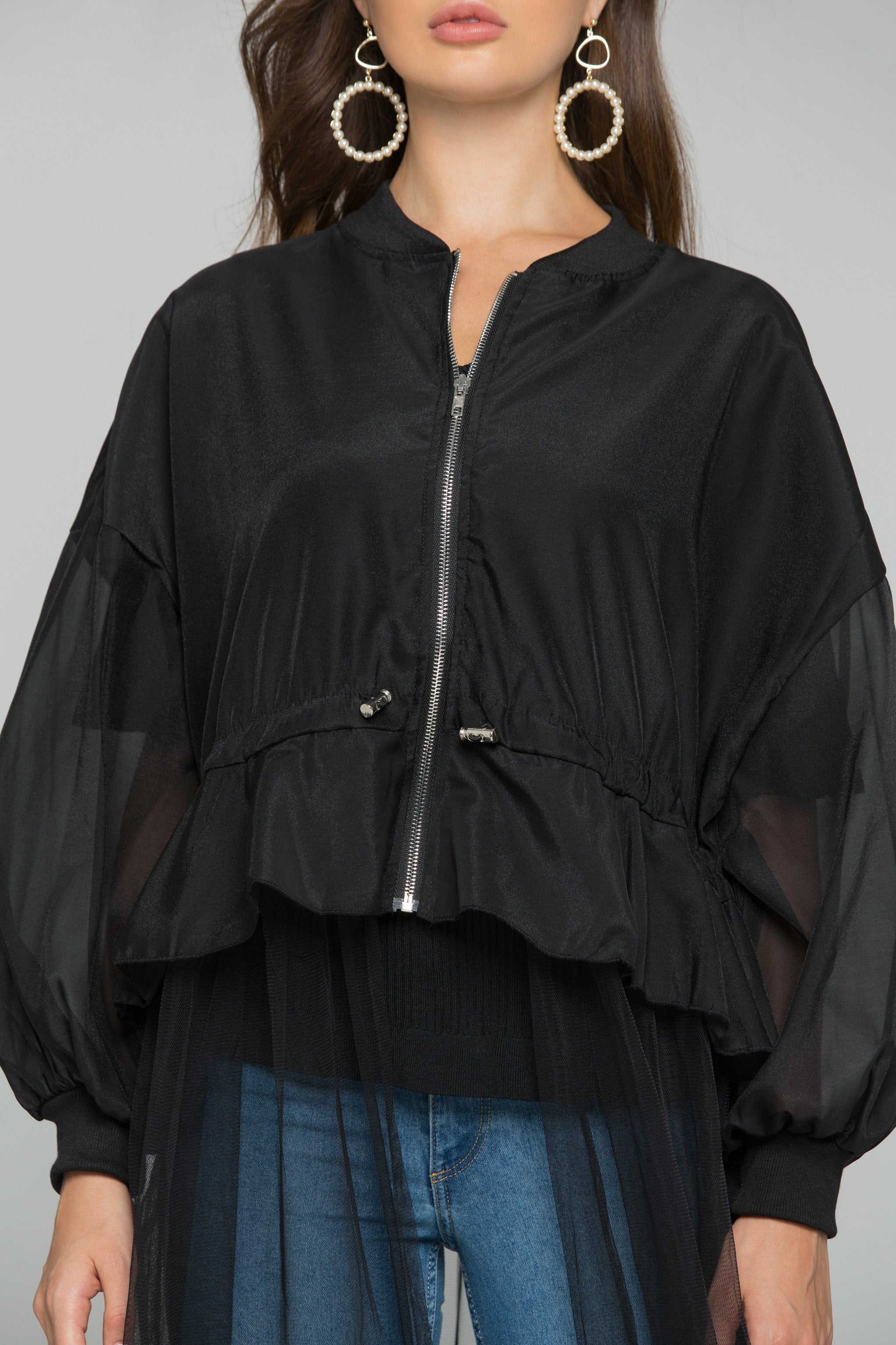 Black Tulle Detail Windbreaker