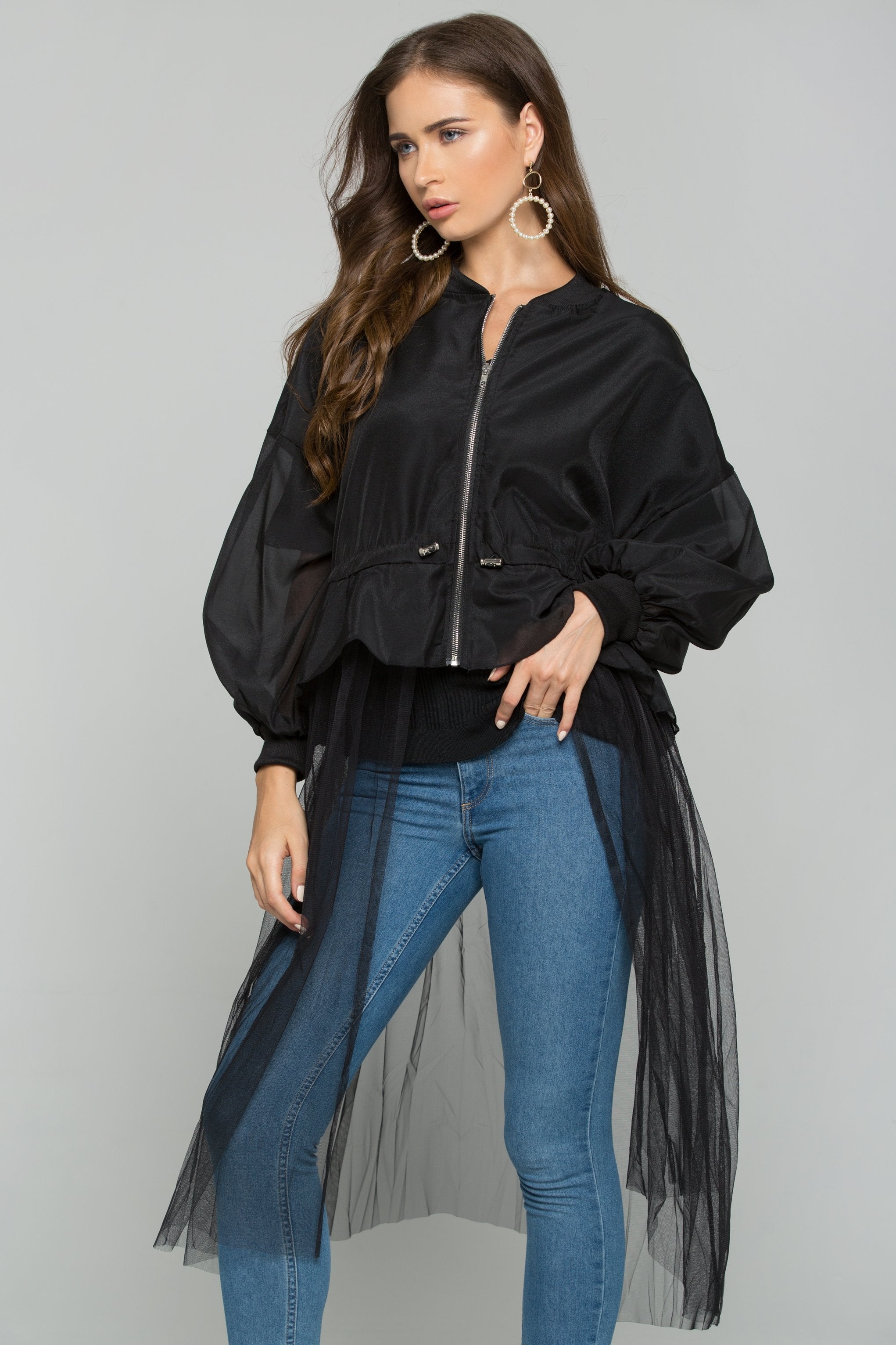 Black Tulle Detail Windbreaker