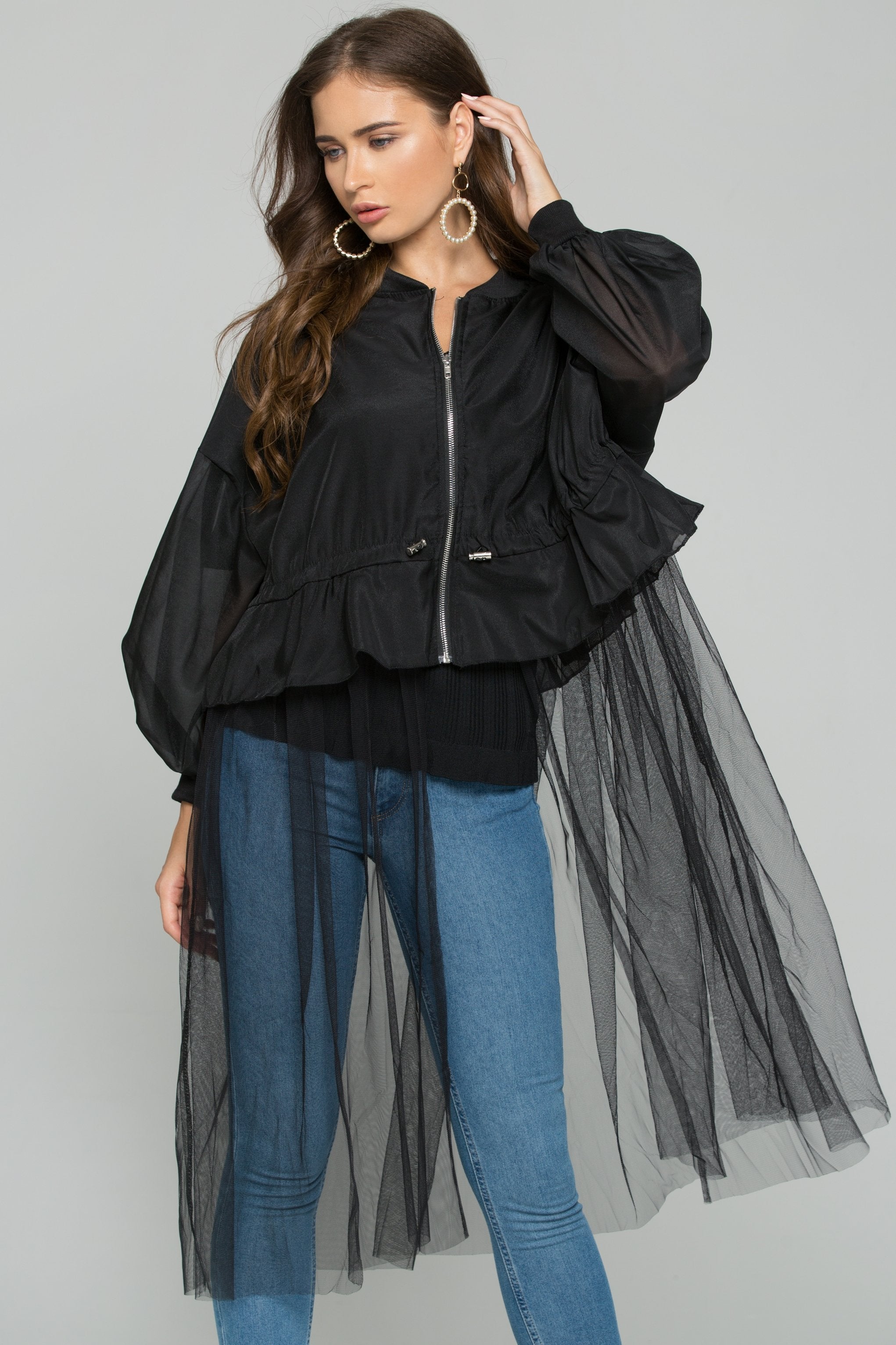 Black Tulle Detail Windbreaker