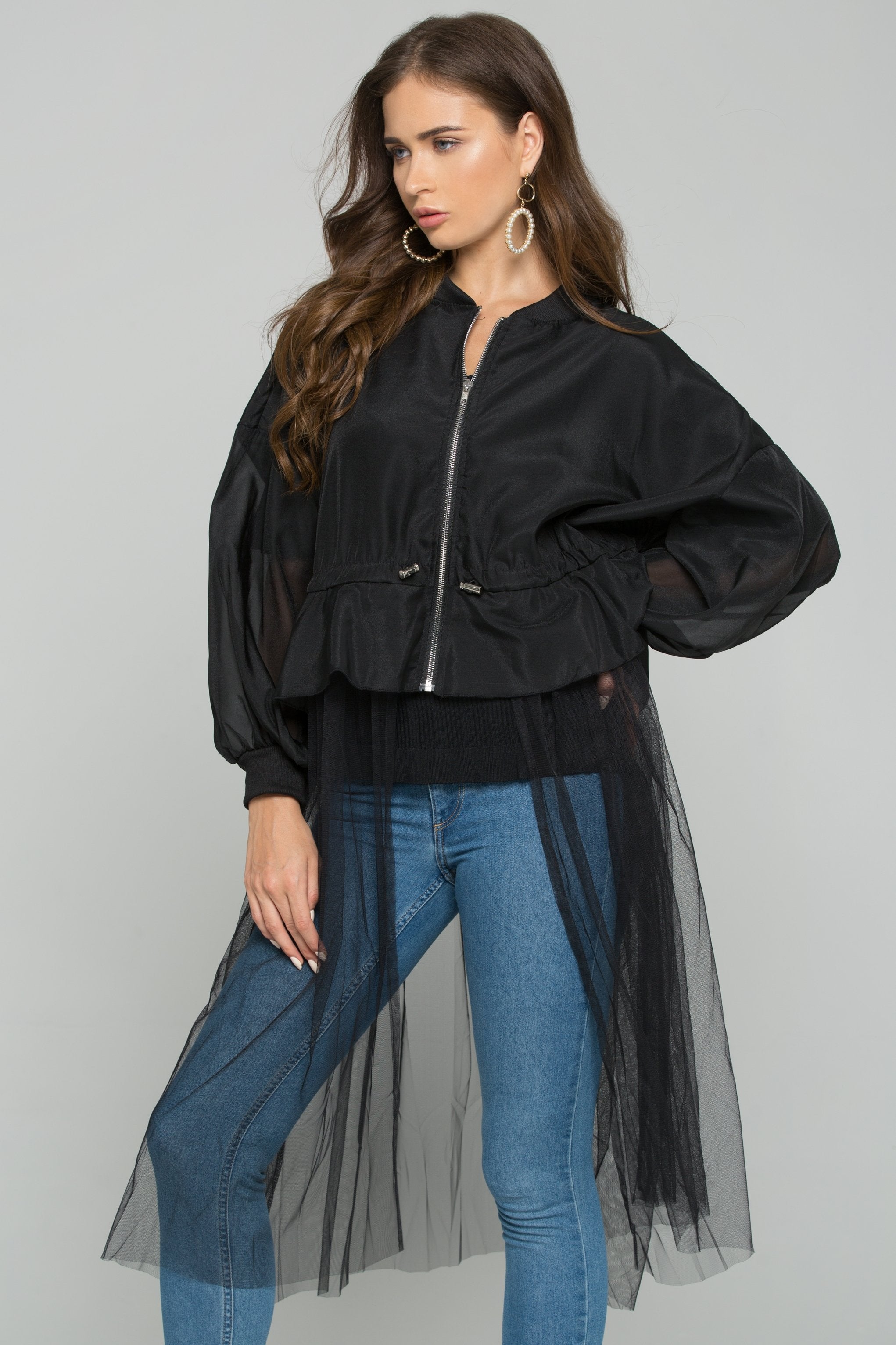Black Tulle Detail Windbreaker