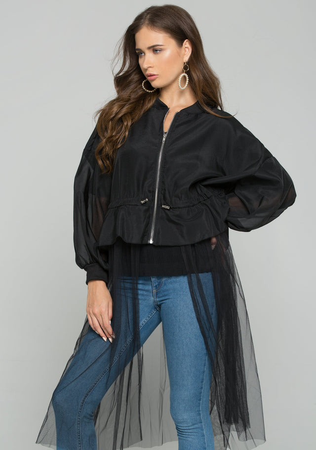 Black Tulle Detail Windbreaker