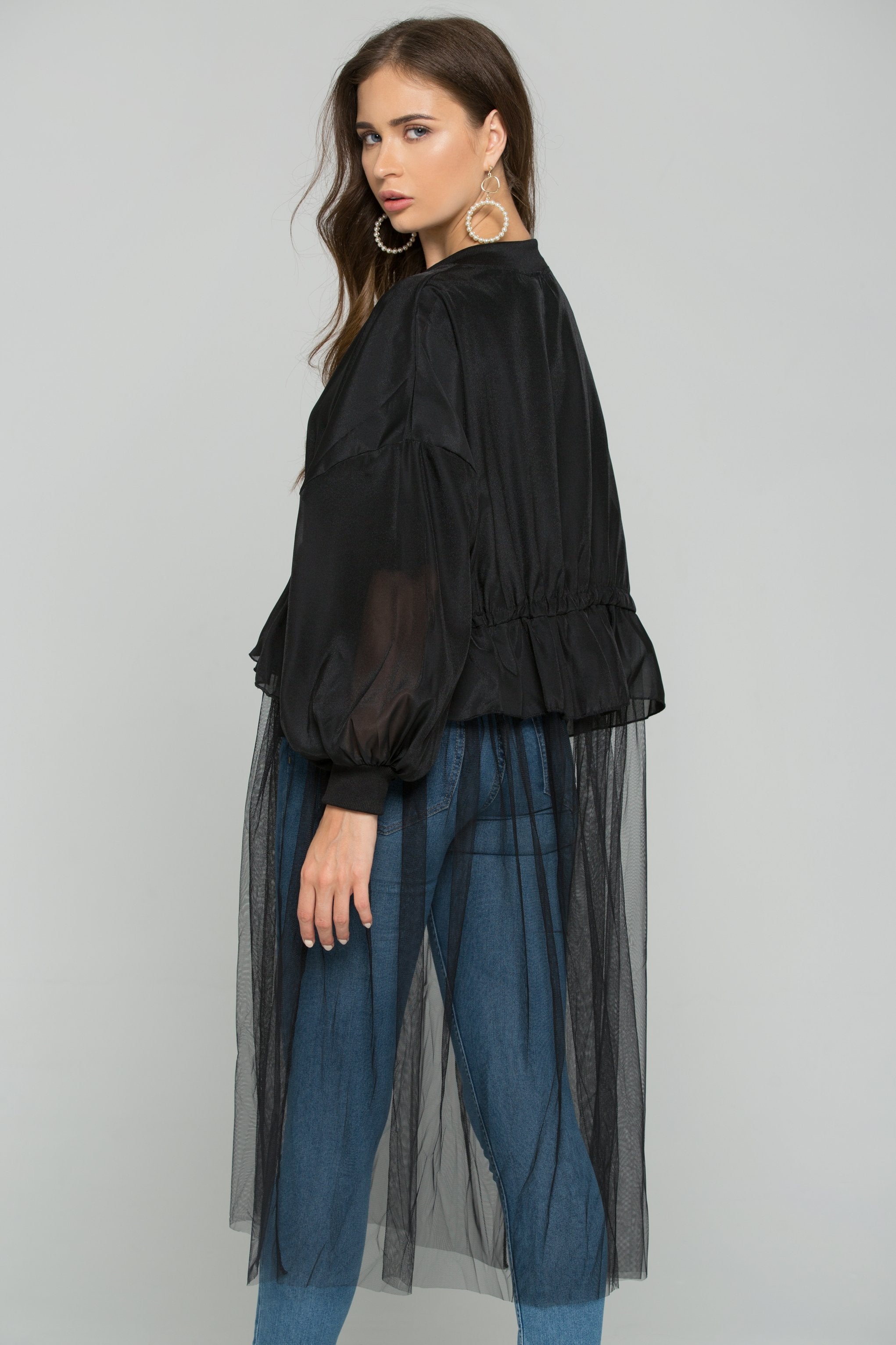 Black Tulle Detail Windbreaker