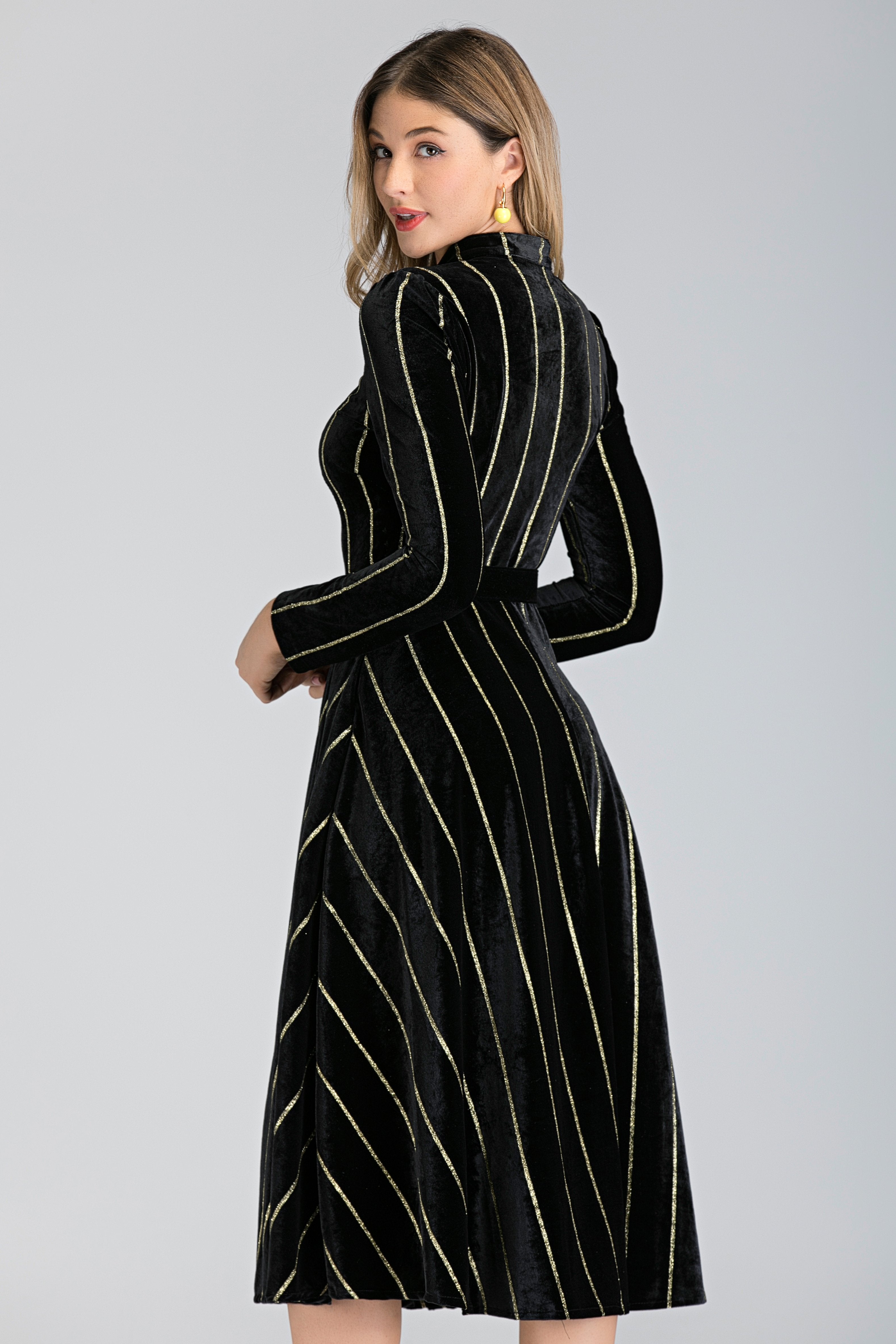Black Velvet Gold Stripe Maxi Dress
