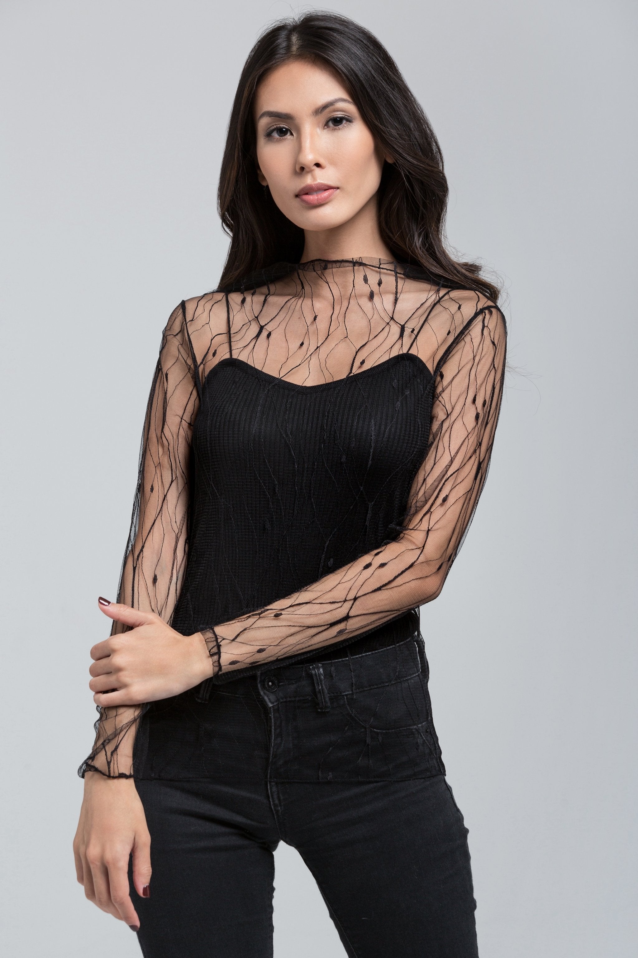 Black Vines Sheer Top