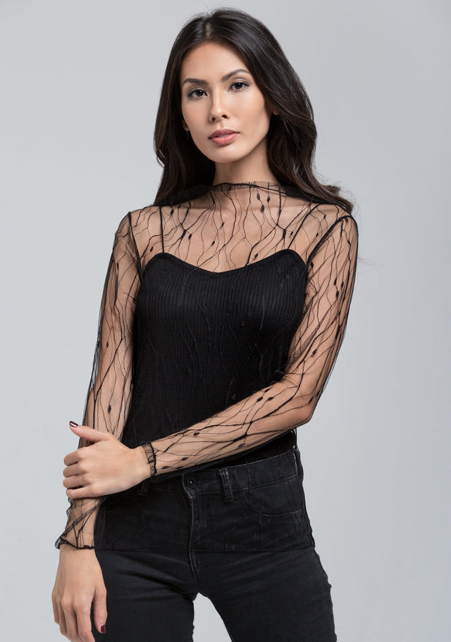 Black Vines Sheer Top