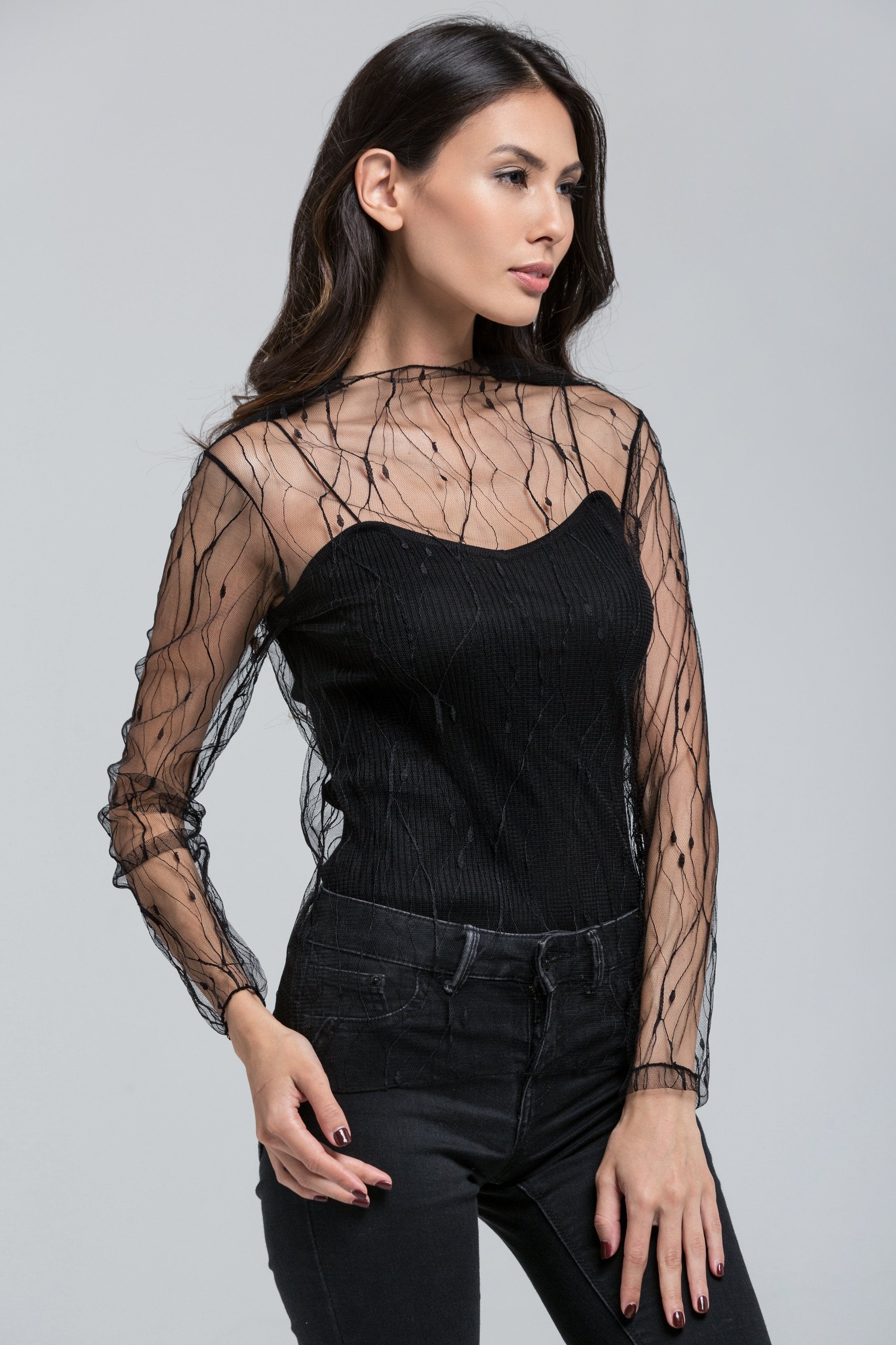 Black Vines Sheer Top