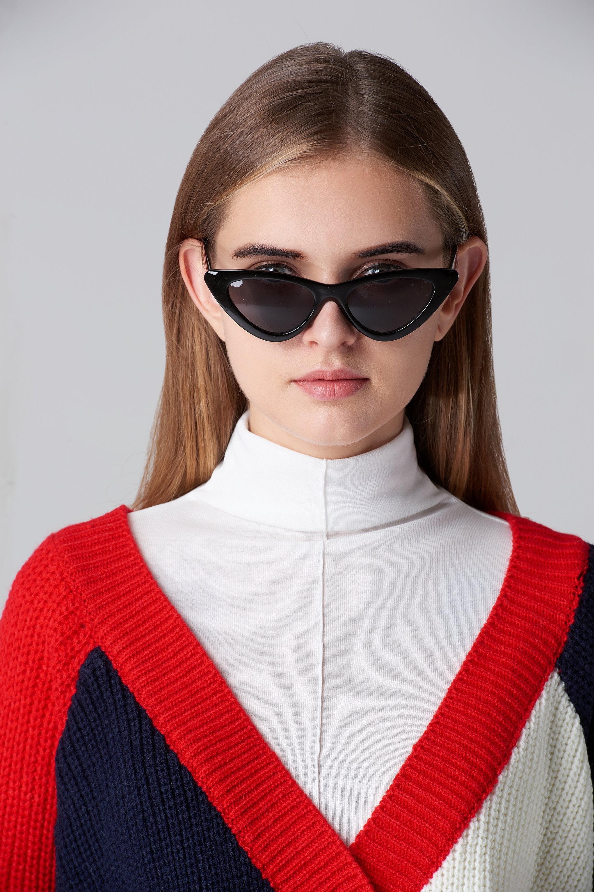 Black Vintage Slim Pointy Cat Eye Sunglasses