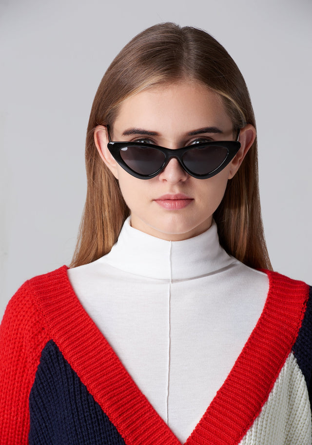 Black Vintage Slim Pointy Cat Eye Sunglasses