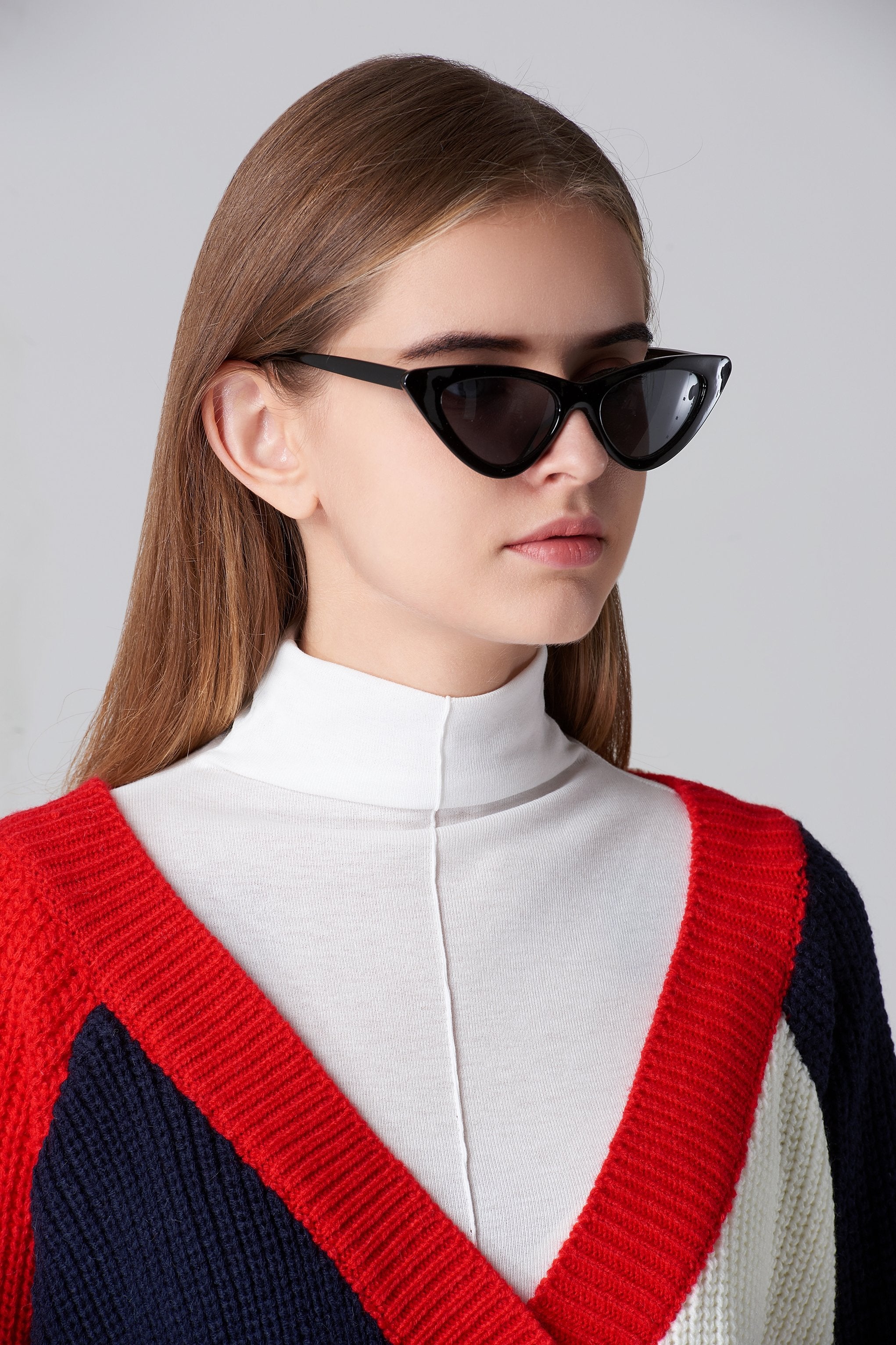 Black Vintage Slim Pointy Cat Eye Sunglasses