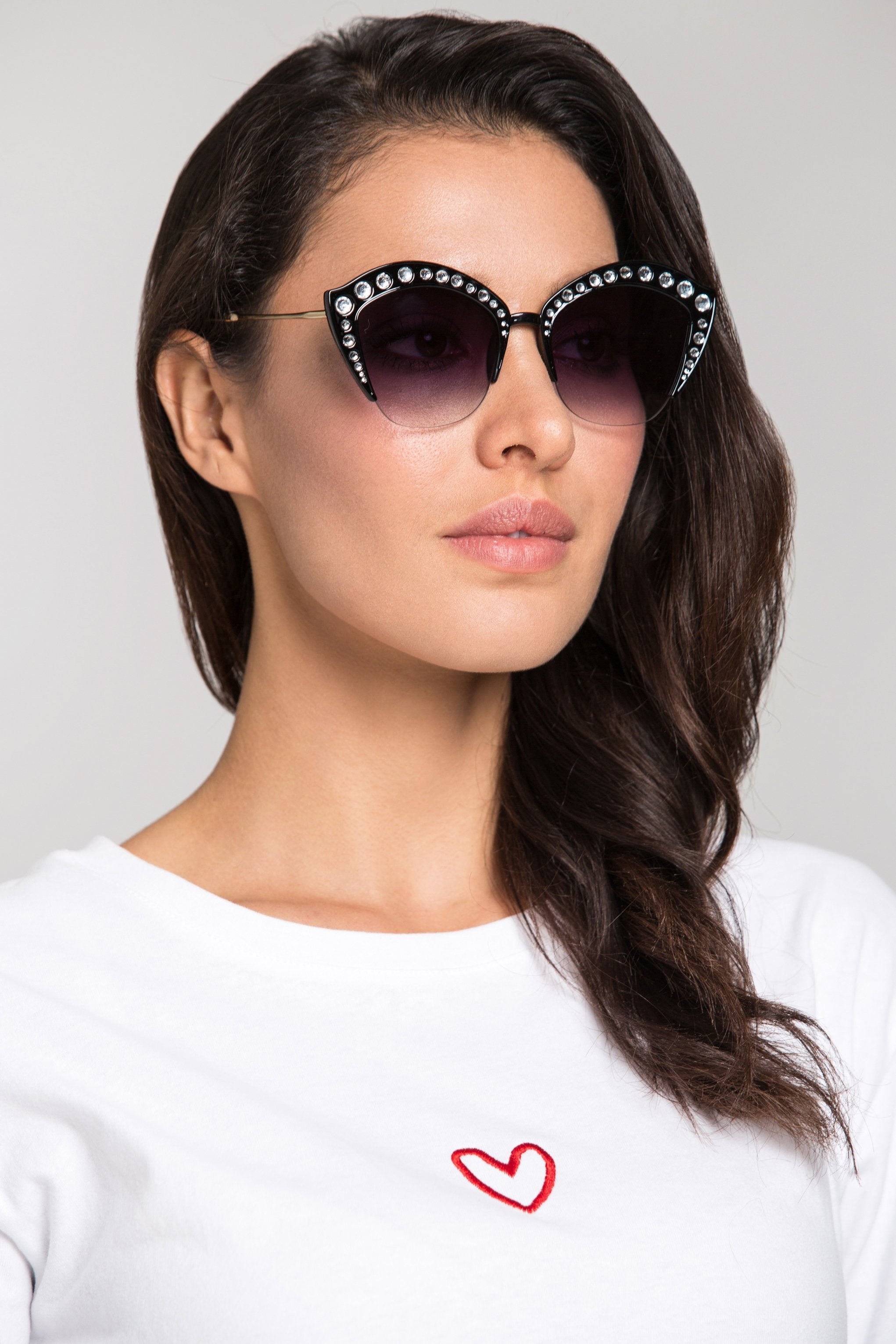 Black Wing Studded Cat Eye Sunglasses