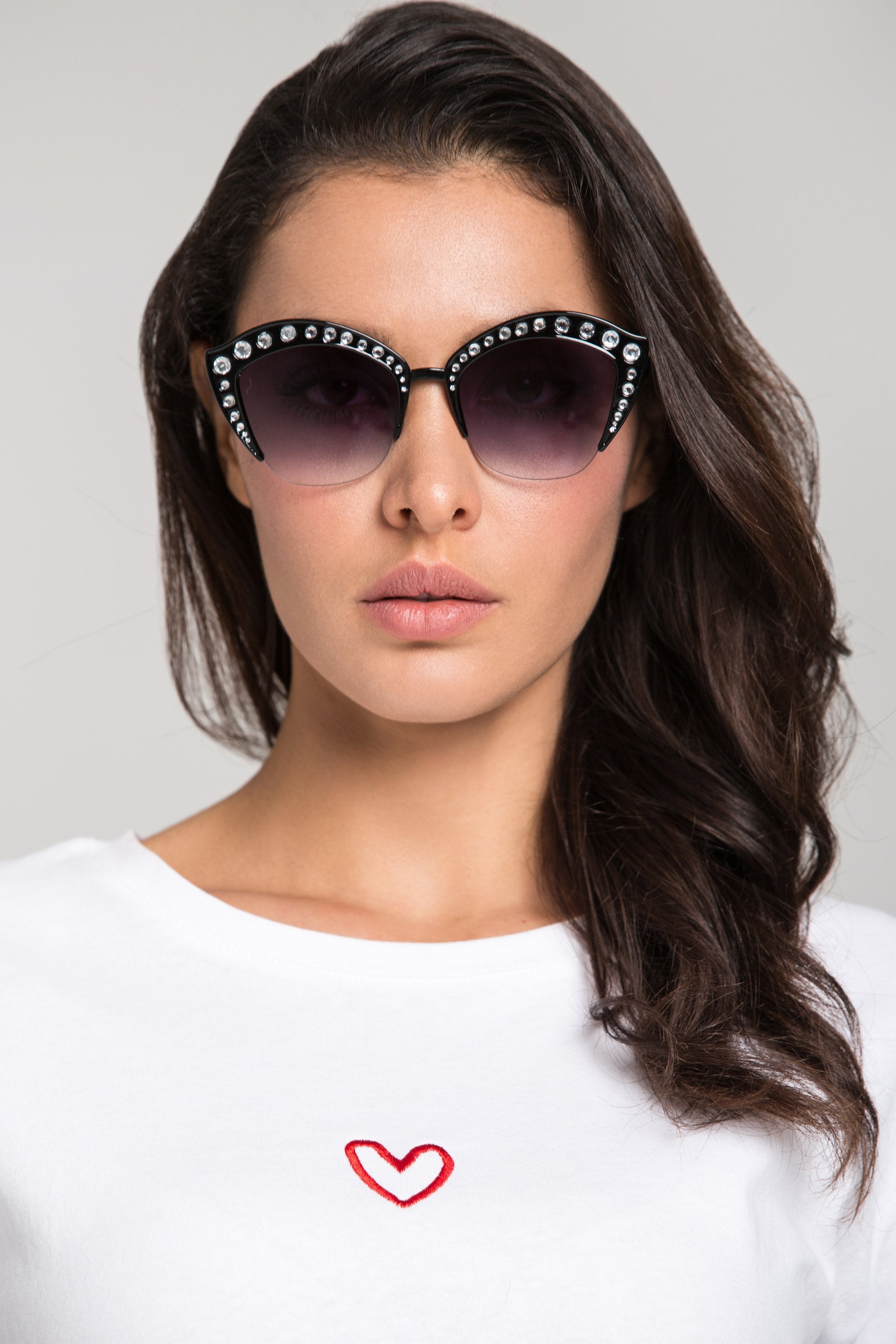 Black Wing Studded Cat Eye Sunglasses