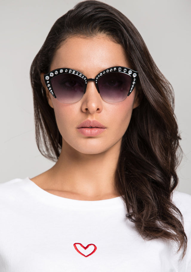 Black Wing Studded Cat Eye Sunglasses
