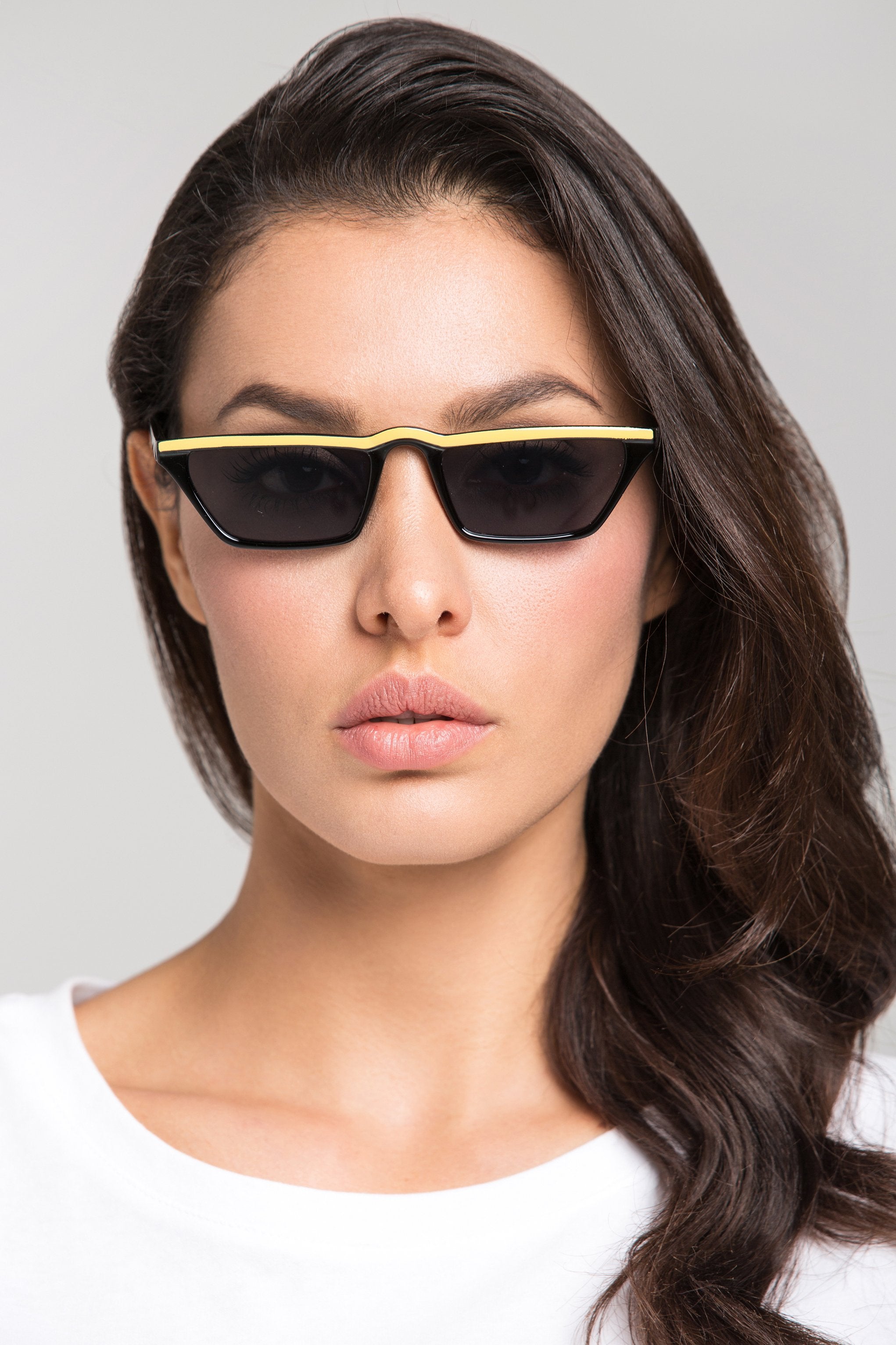 Black Yellow Top Rim Rectangle Sunglasses