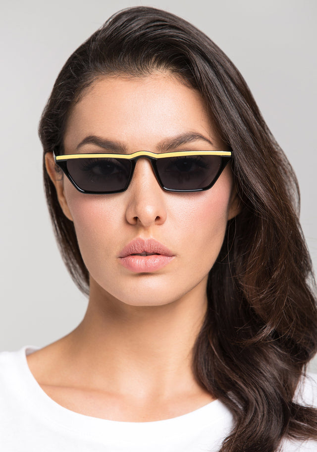 Black Yellow Top Rim Rectangle Sunglasses