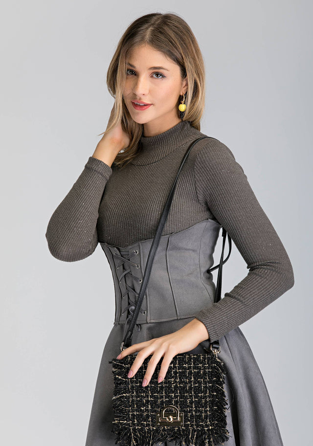 Black and Gold Tweed Handbag