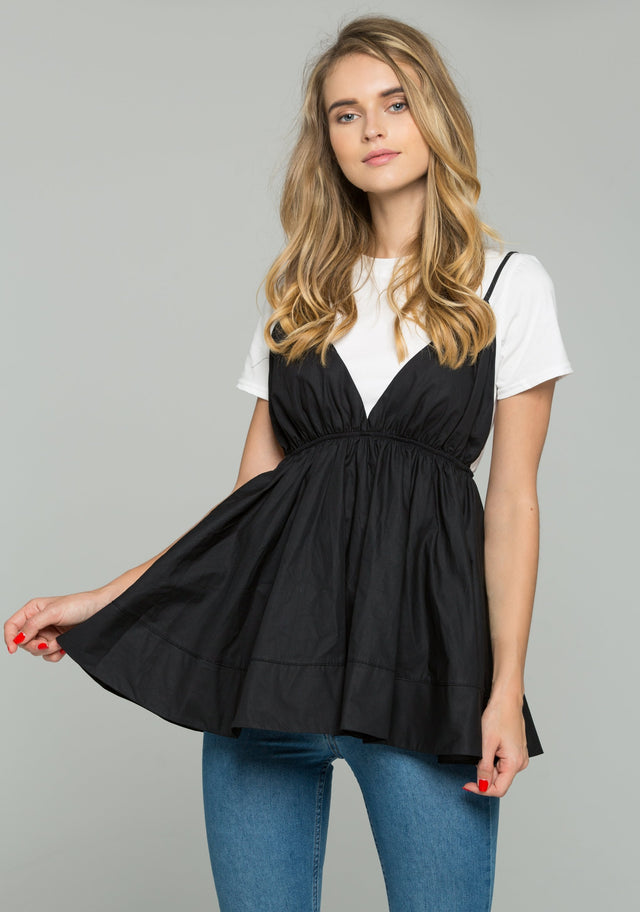 Black and White Babydoll Spaghetti Strap Top Set