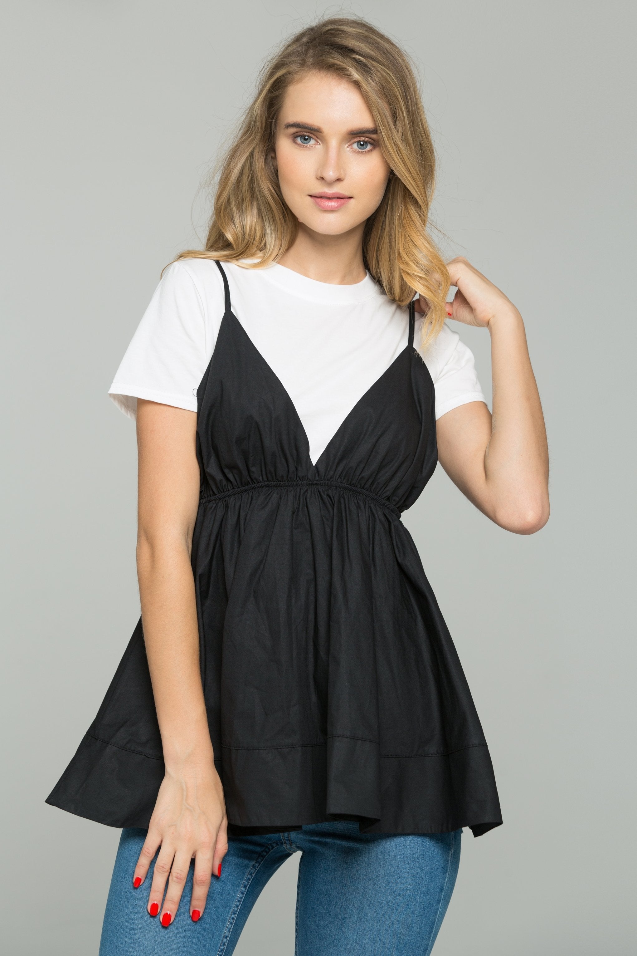 Black and White Babydoll Spaghetti Strap Top Set