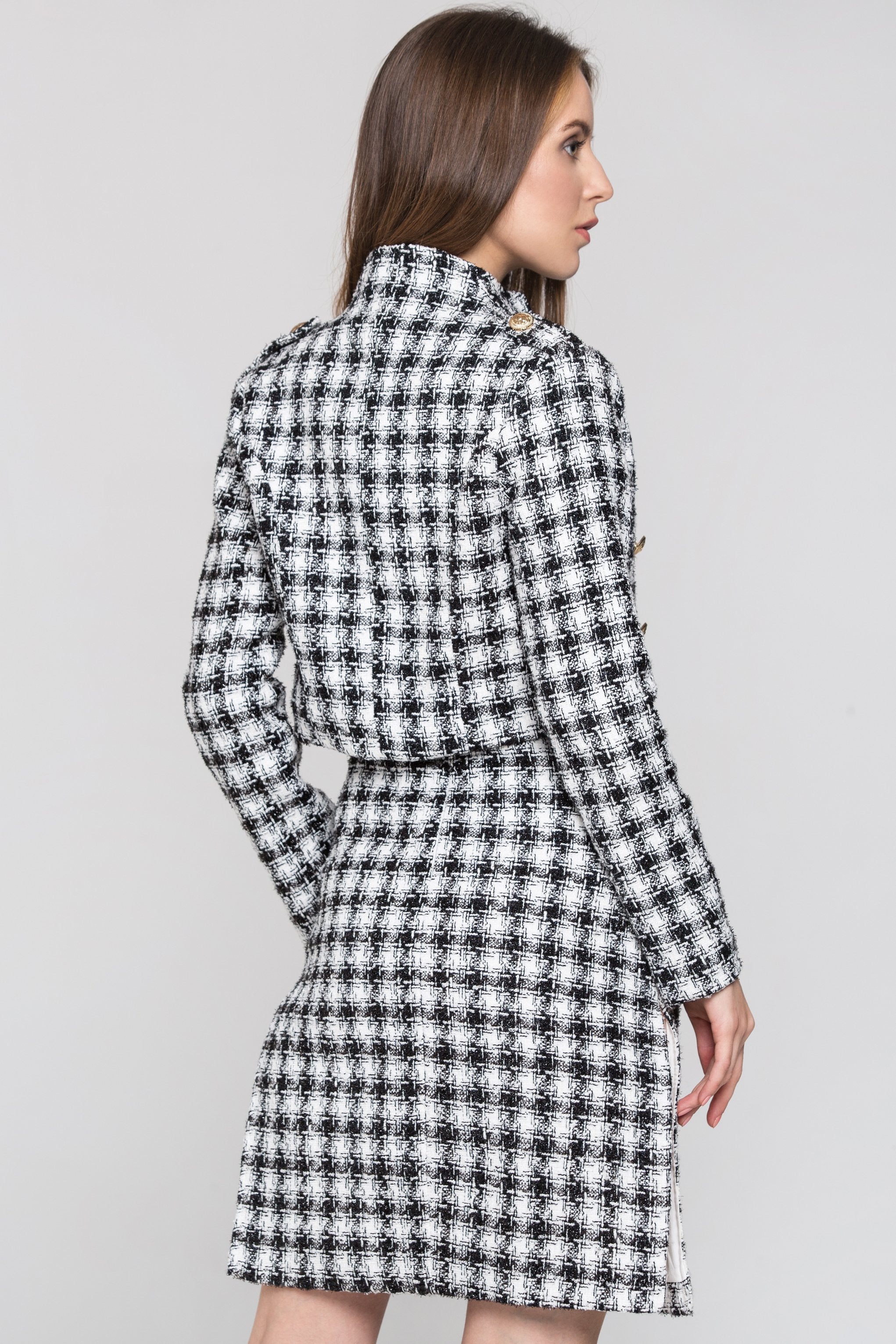 Black and White Check Tweed Dress and Blazer Set