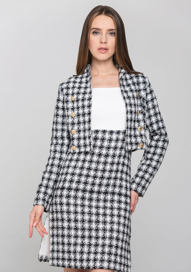 Black and White Check Tweed Dress and Blazer Set