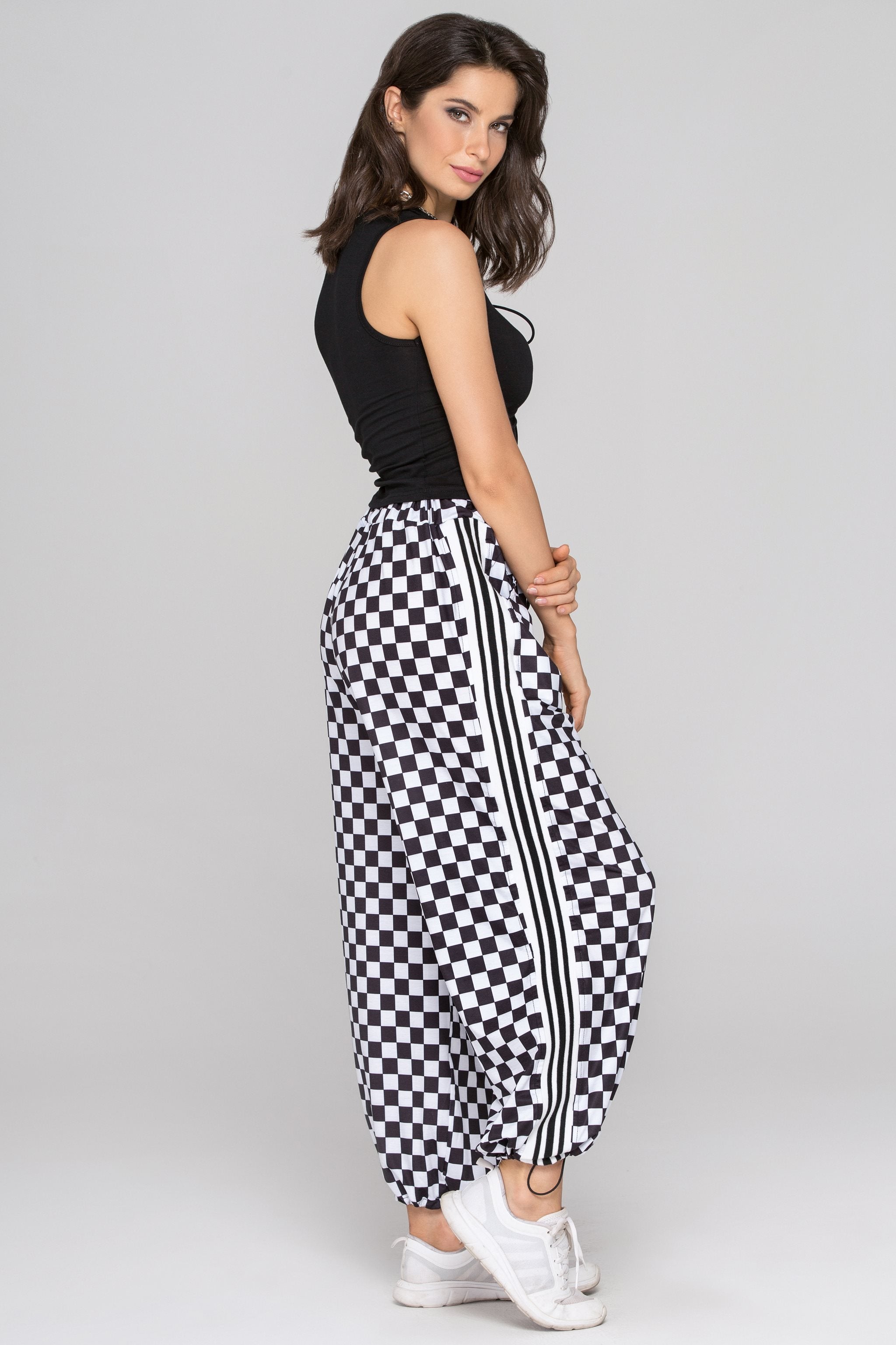 Black and White Checkered Drawstring Joggers