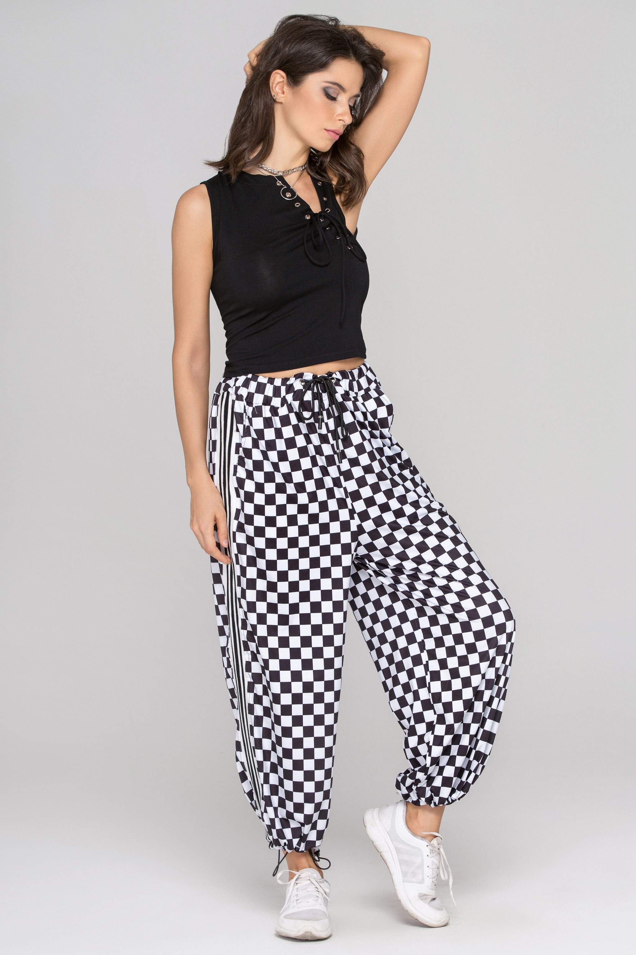 Black and White Checkered Drawstring Joggers