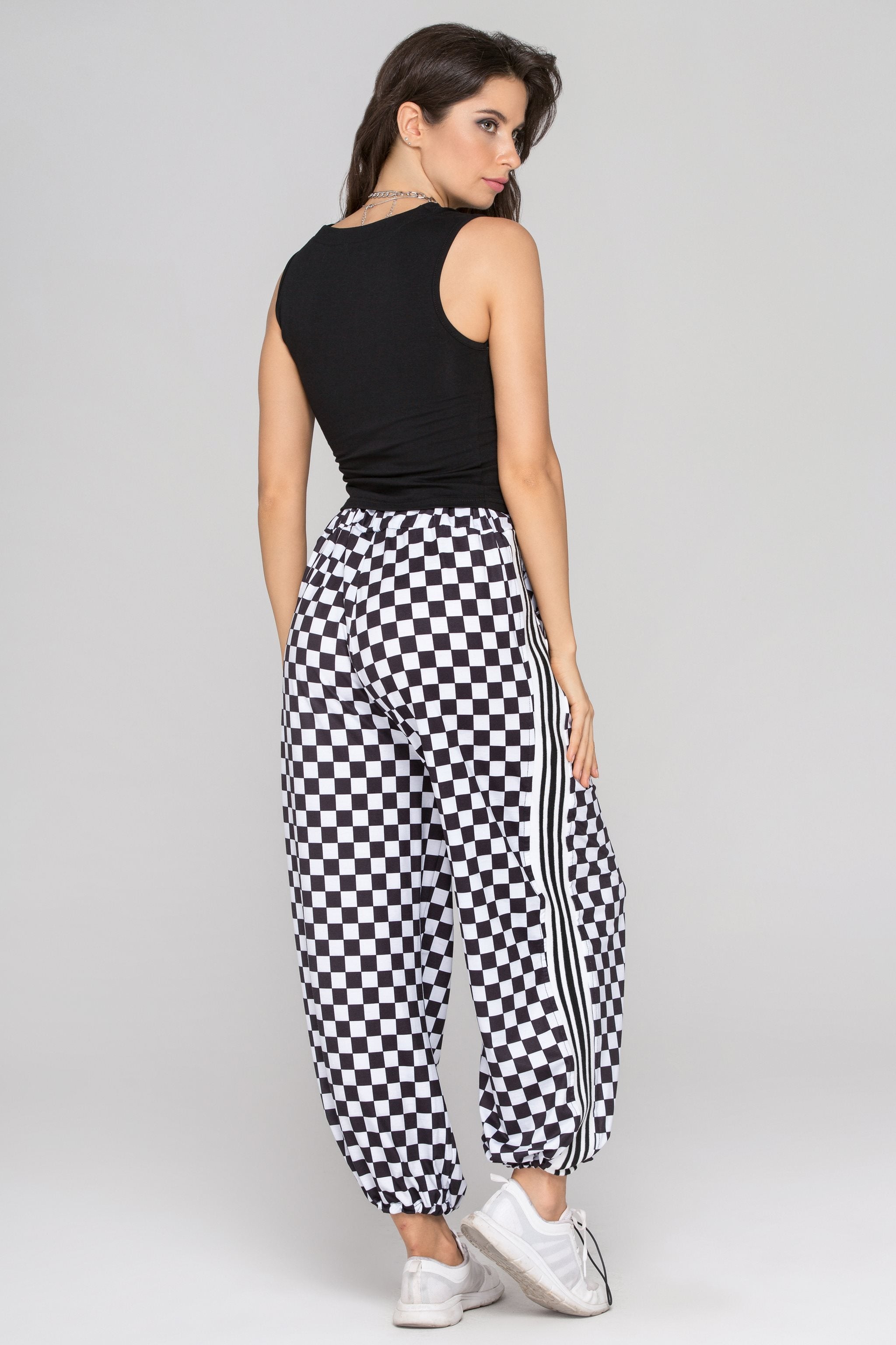Black and White Checkered Drawstring Joggers