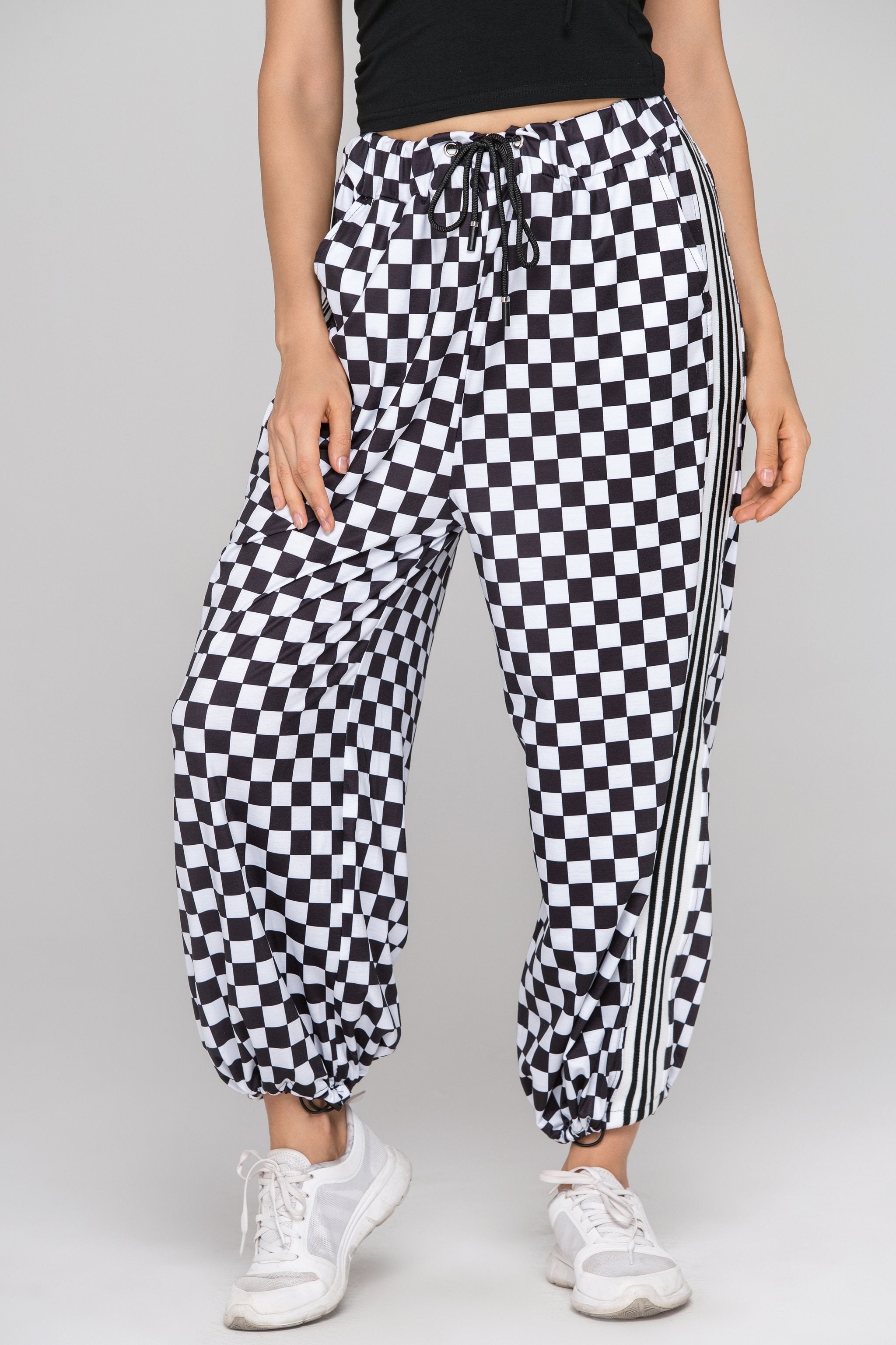 Black and White Checkered Drawstring Joggers