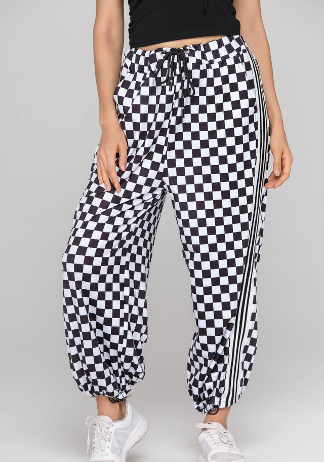 Black and White Checkered Drawstring Joggers