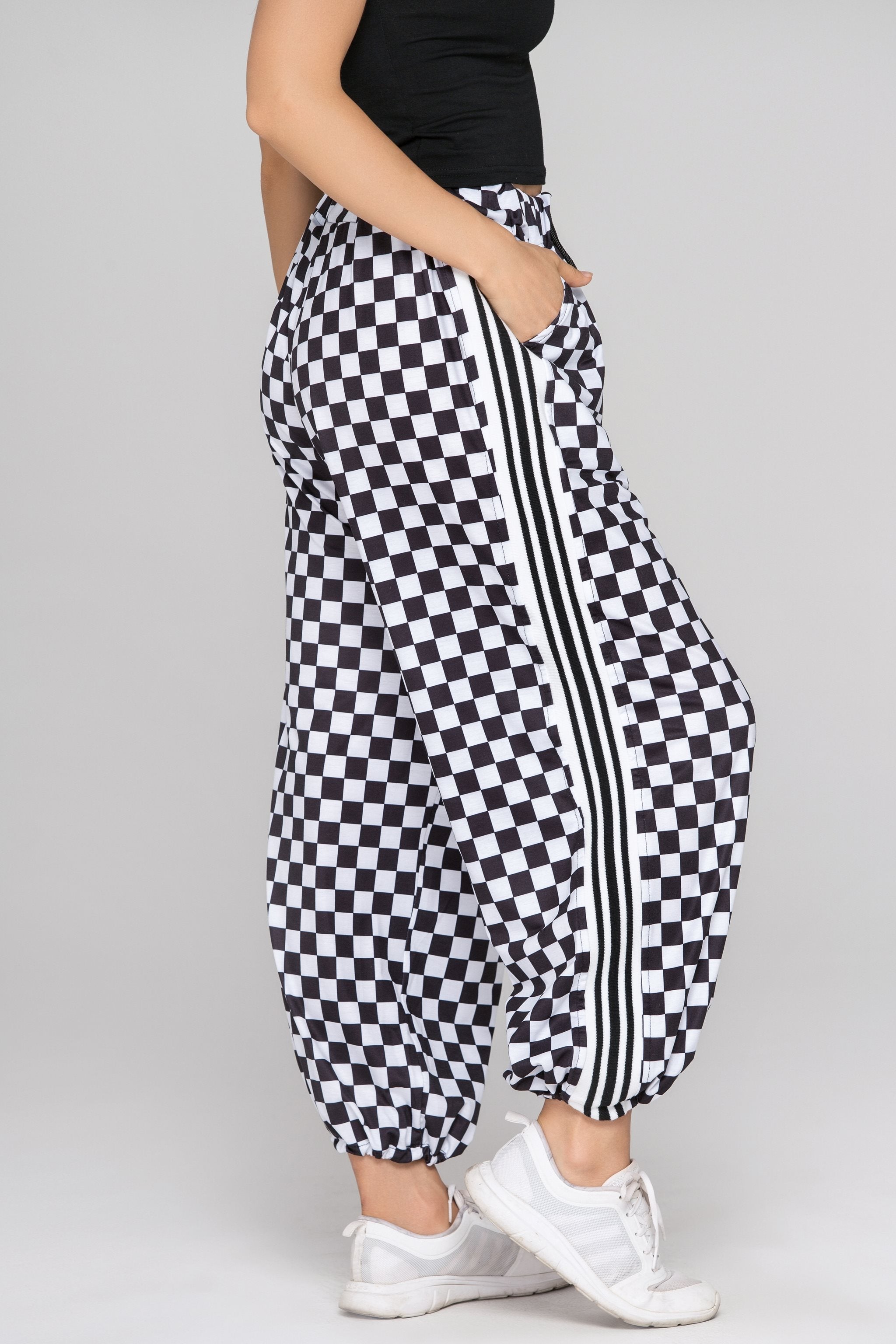 Black and White Checkered Drawstring Joggers
