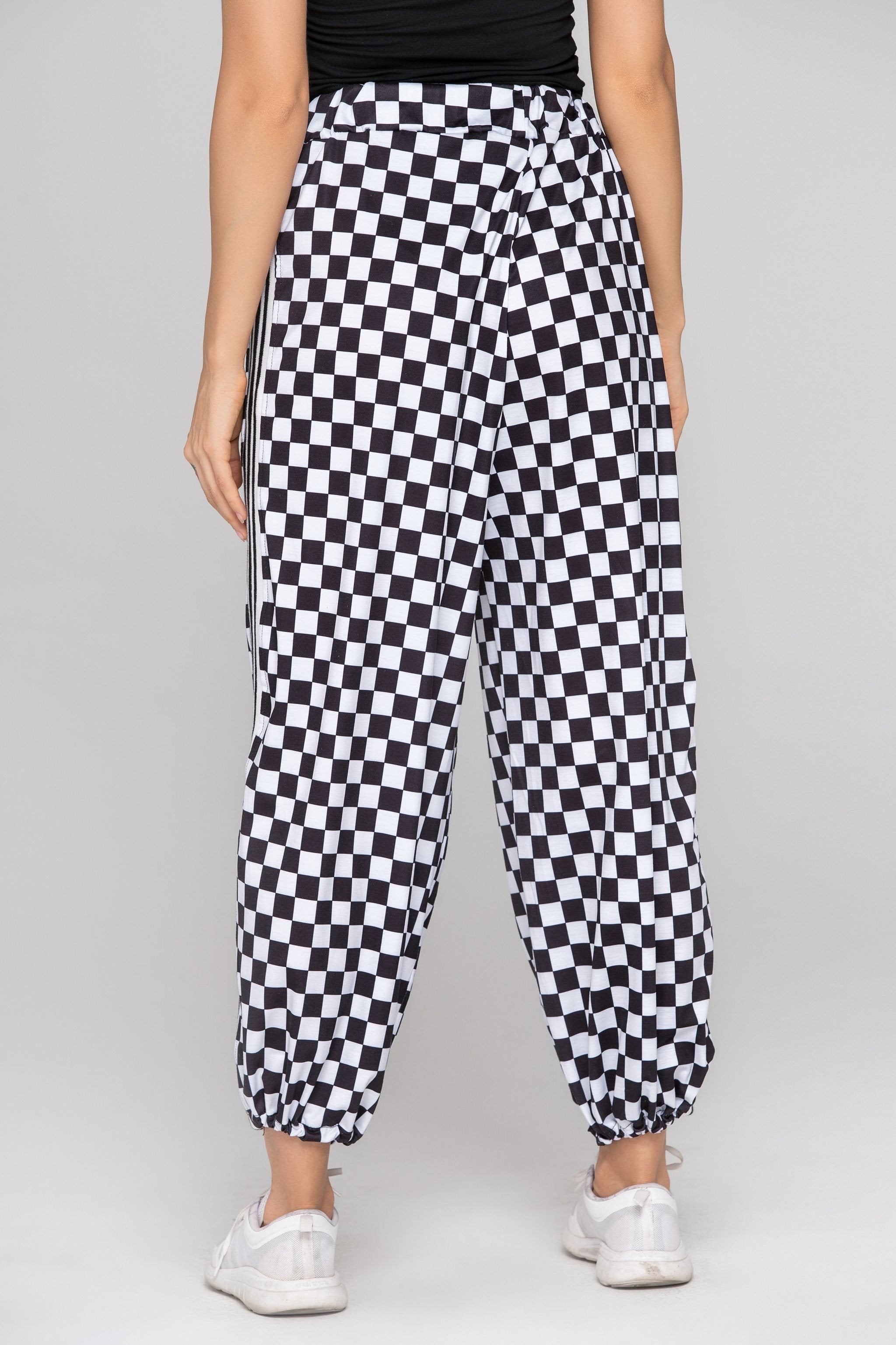 Black and White Checkered Drawstring Joggers