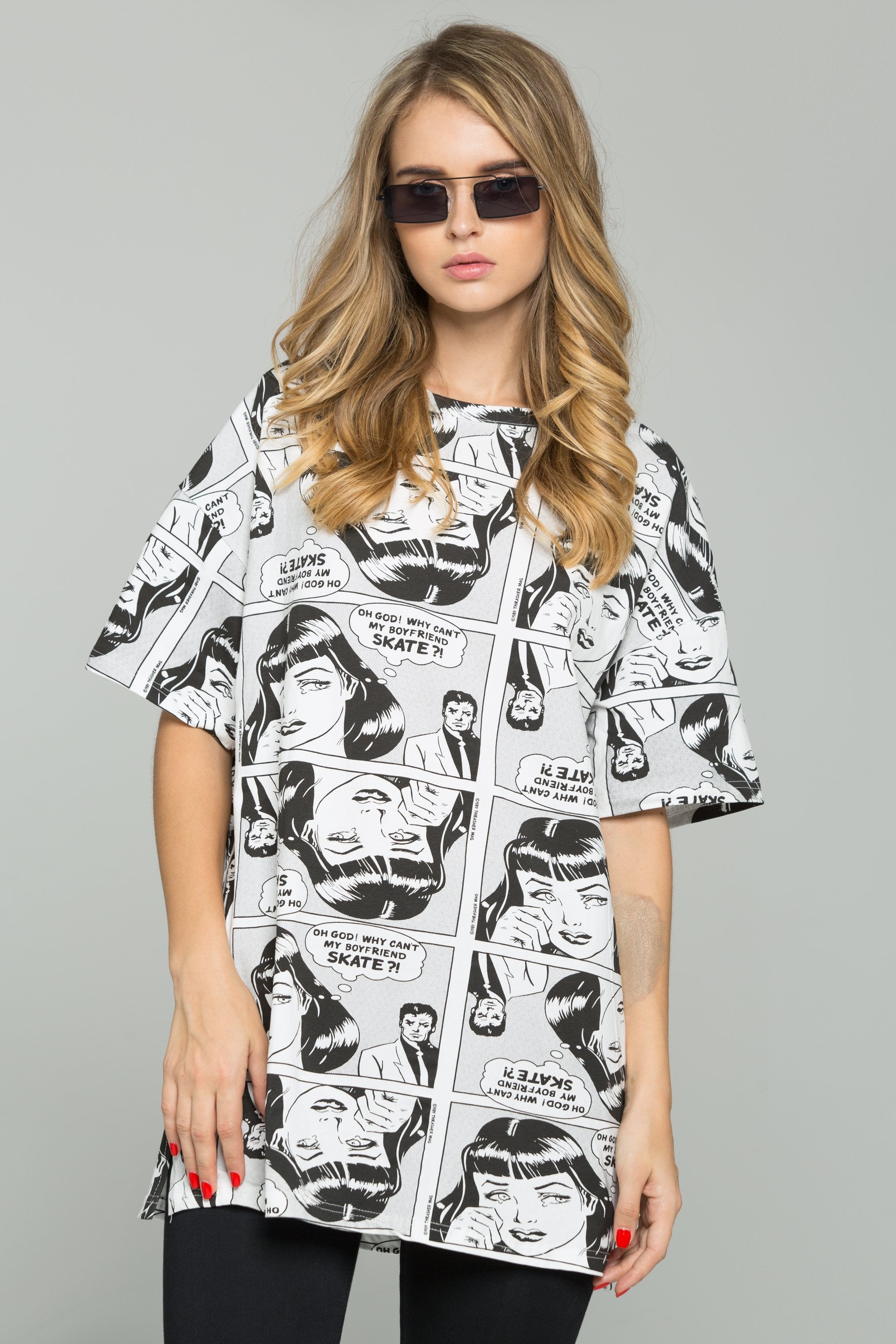 Black and White Comic Book Print T-Shirt