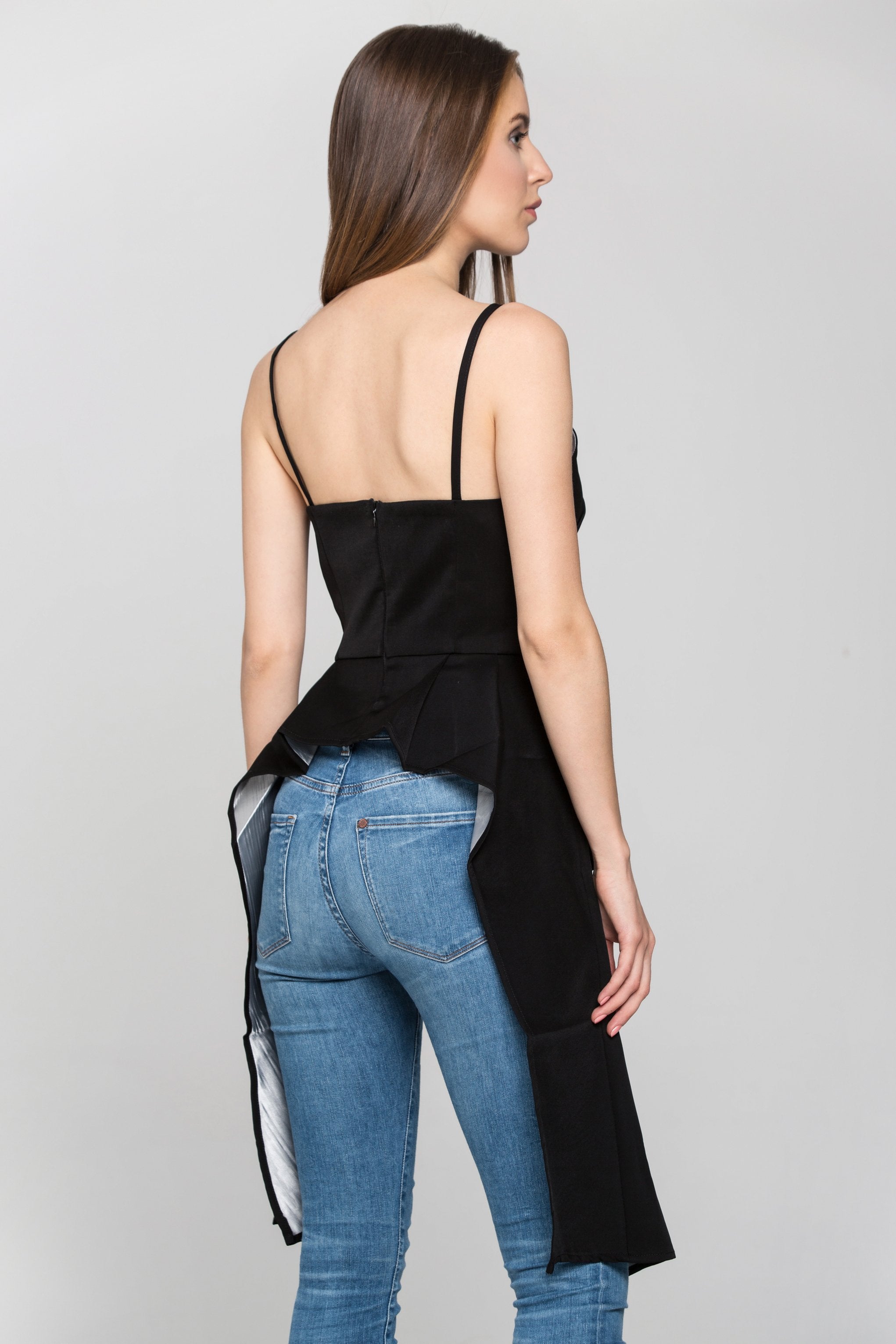 Black and White Contrast Side Drape Top