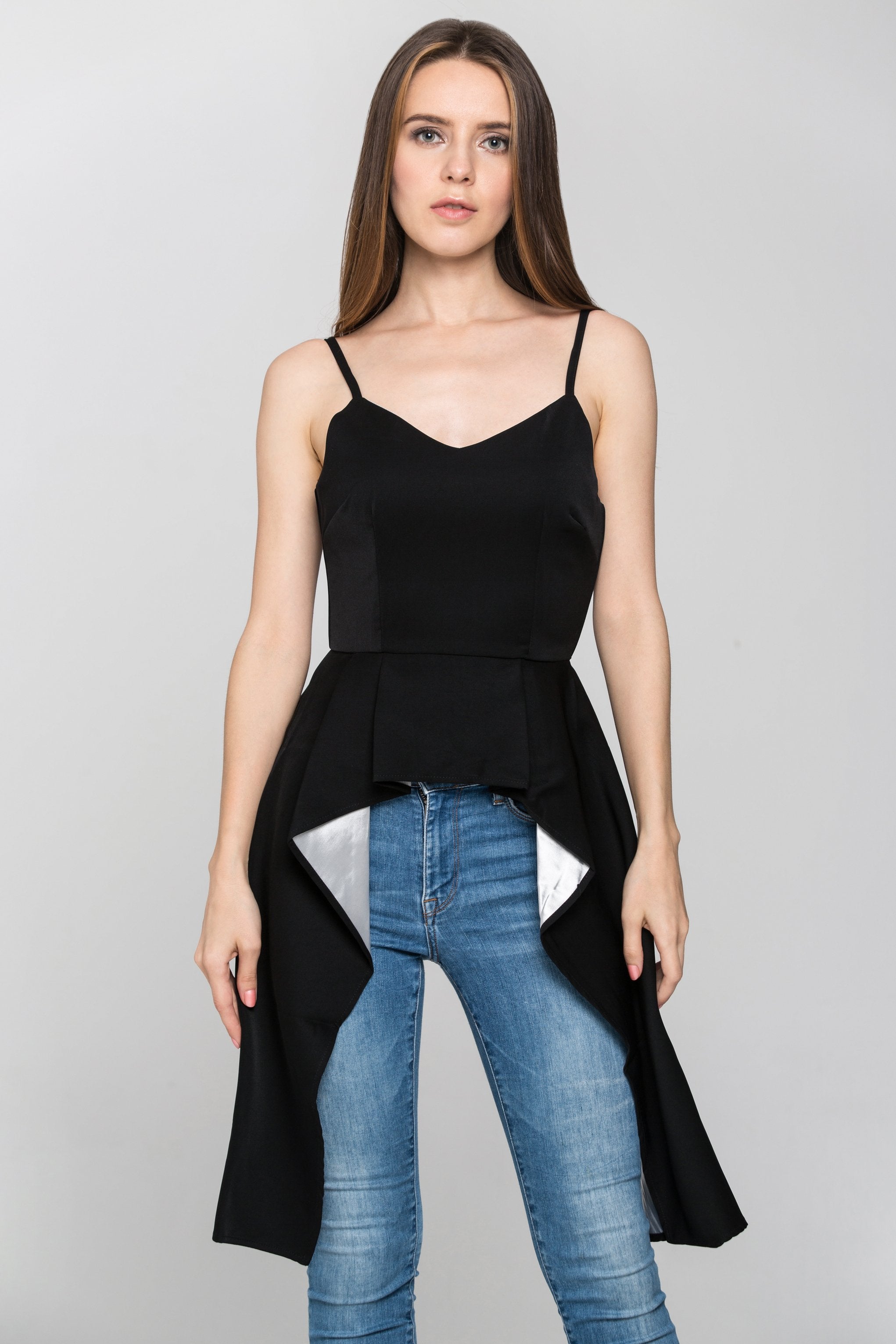 Black and White Contrast Side Drape Top