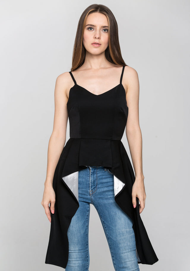 Black and White Contrast Side Drape Top