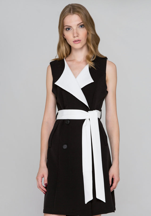 Black and White Double Button Vest Dress